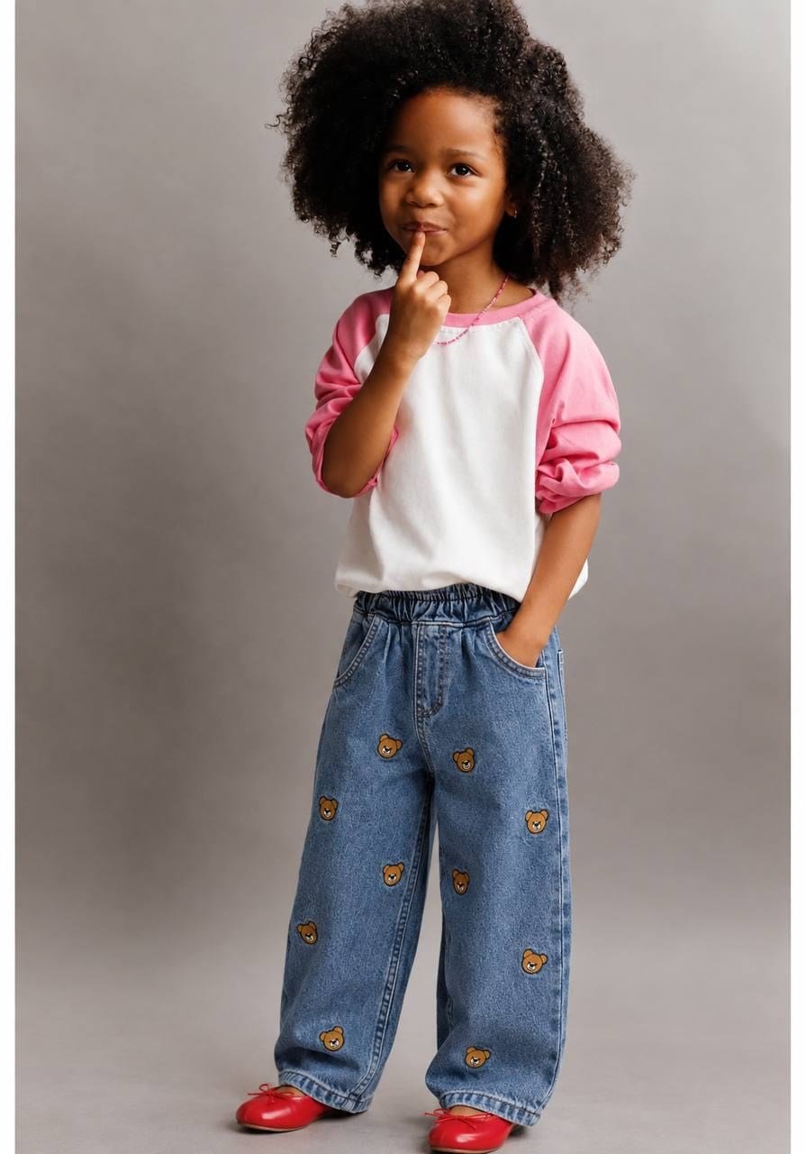 Ayıcıklı Nakışlı Jean Pantolon