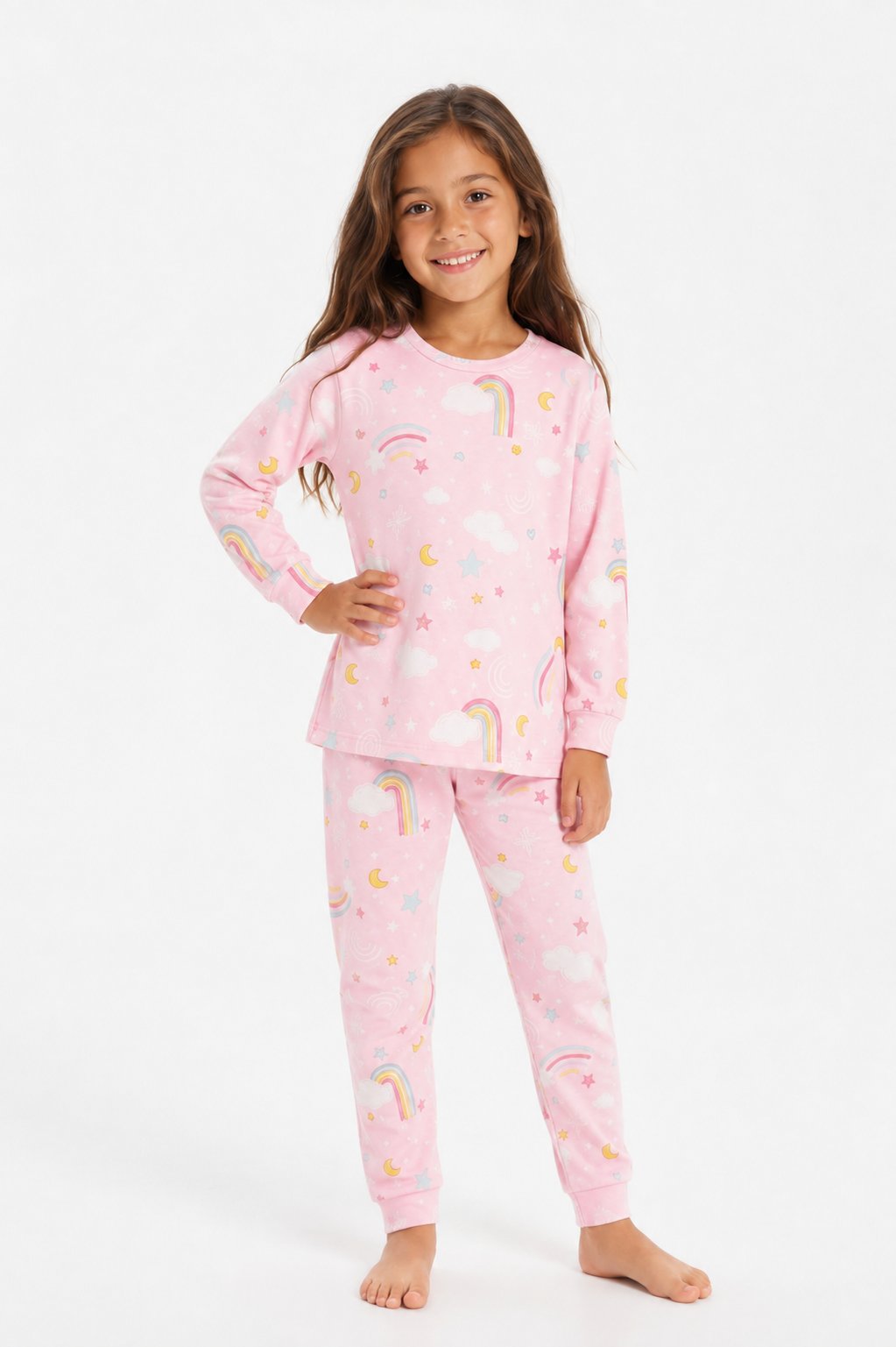 Gökkuşağı Figürlü İkili Kız Çocuk Pijama Takımı