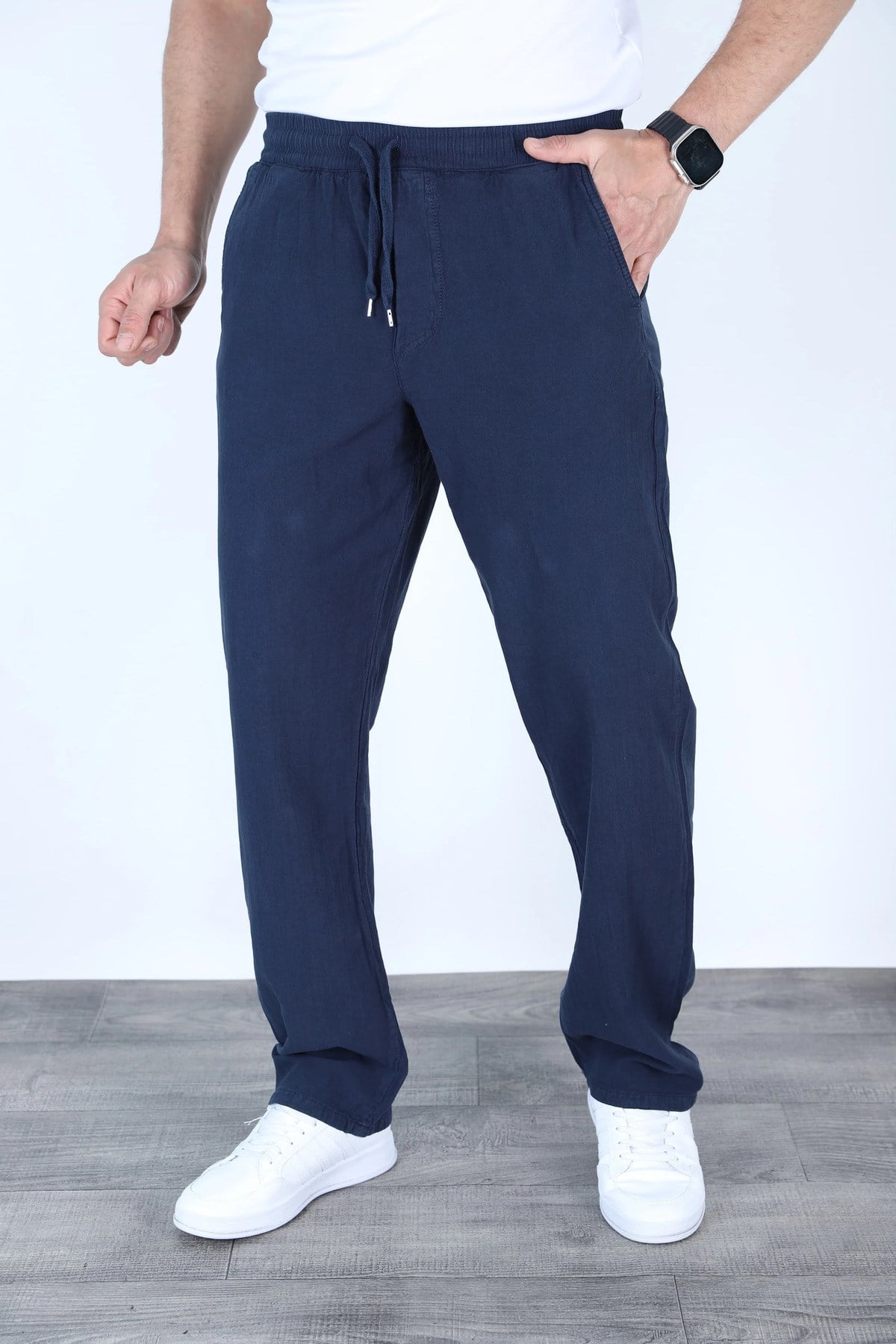Baggy Keten Pantolon Jogger Lacivert