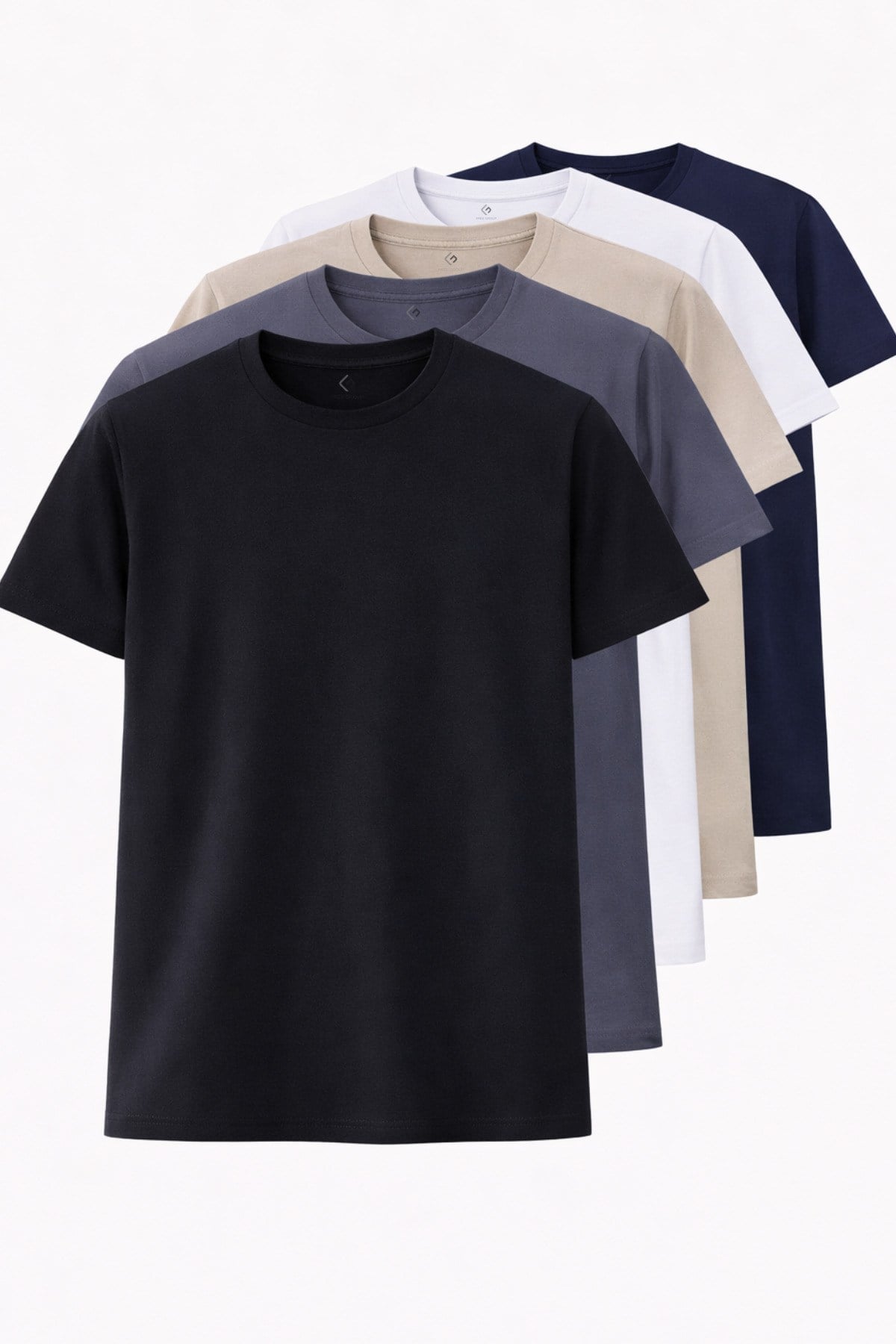 Erkek 5'li Tişört Seti %100 Pamuk Basic Regular Fit Bisiklet Yaka Düz Renk Günlük T-Shirt