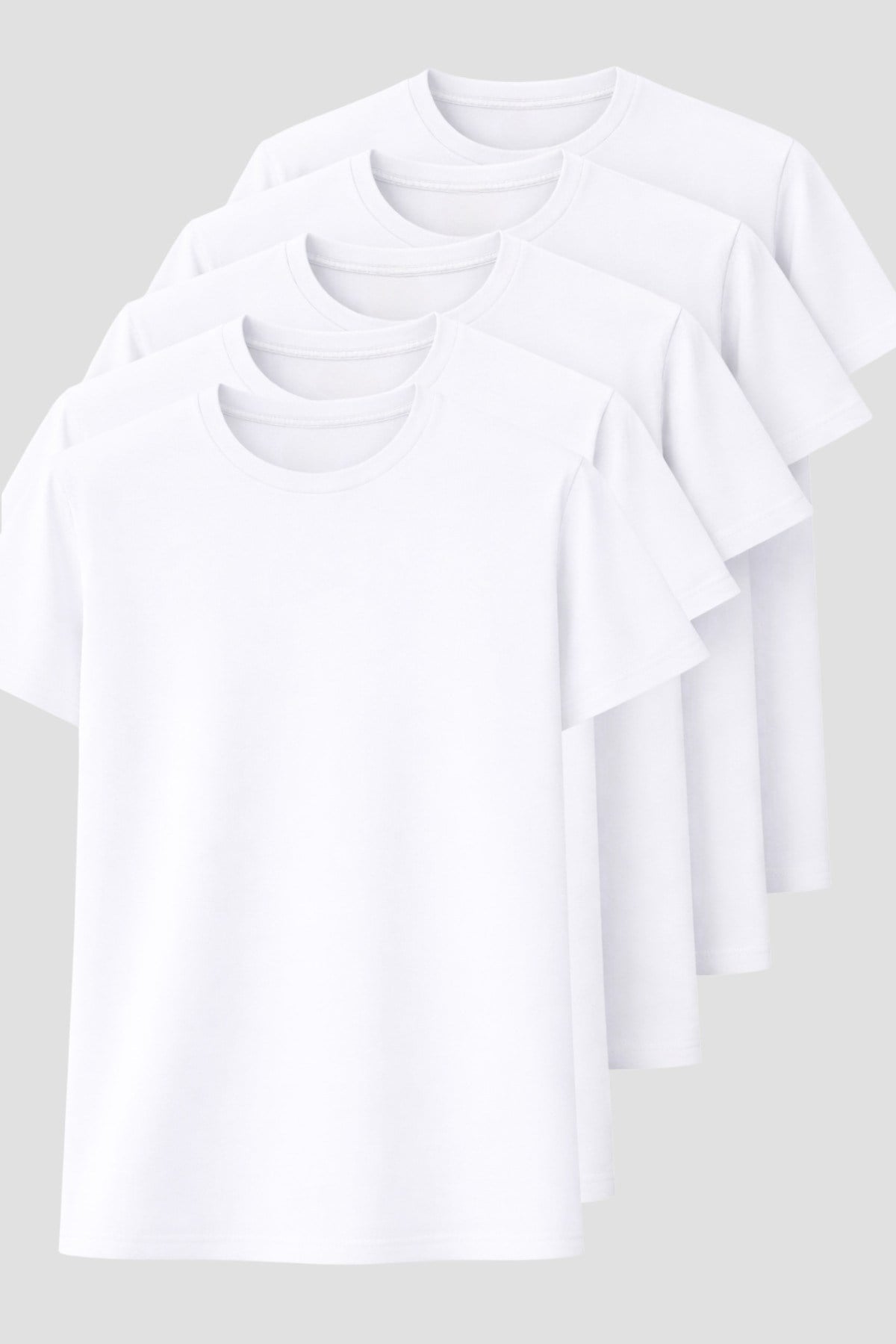 Erkek 5'li Tişört Seti %100 Pamuk Basic Regular Fit Bisiklet Yaka Düz Renk Günlük T-Shirt