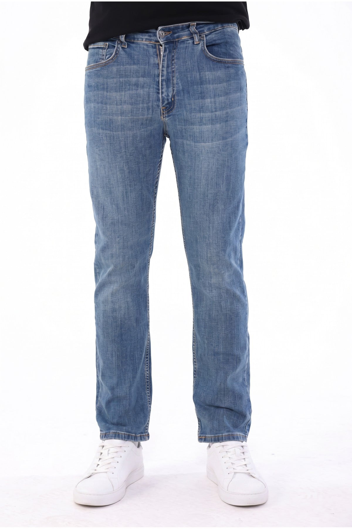 Erkek açık tint efekt Diz İzi Yapmayan Pamuklu Esnek Denim Jean Kot Pantolon Regular Kalıp