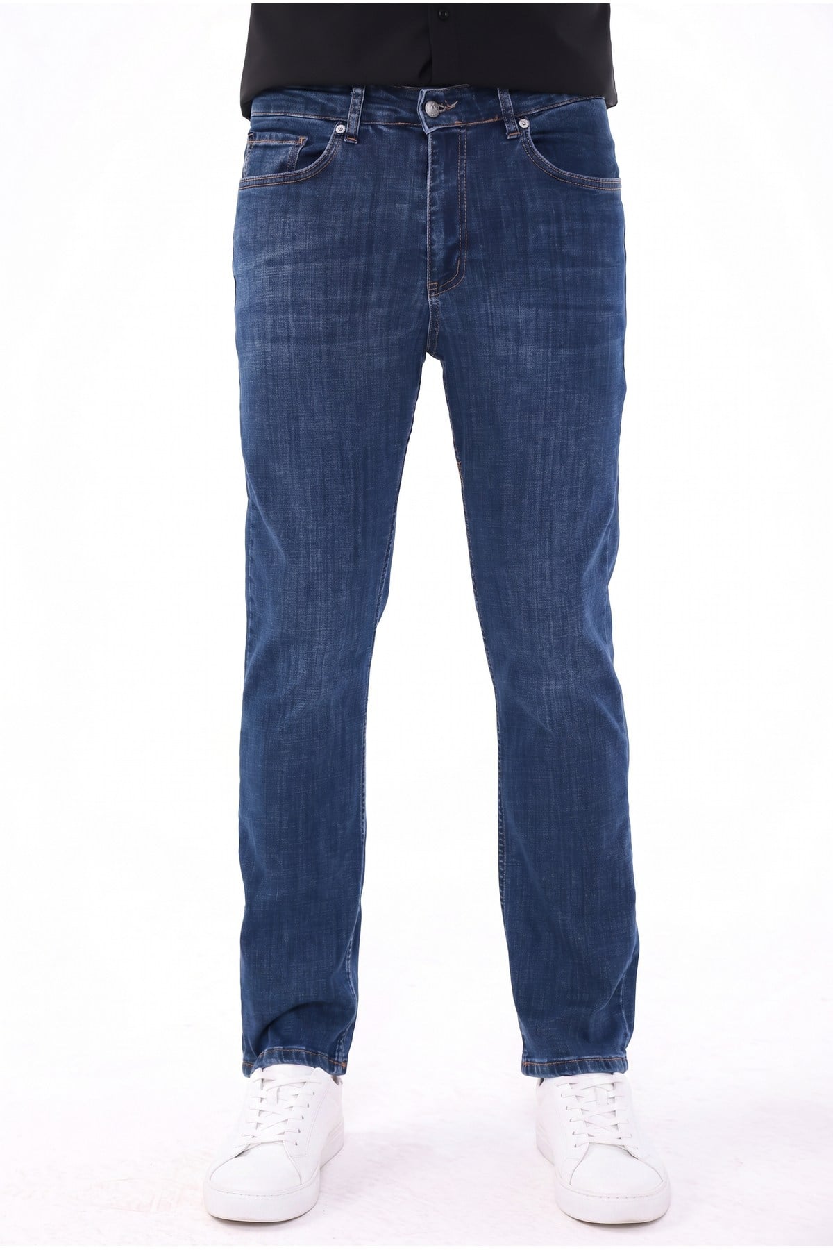Erkek koyu lacivert Diz İzi Yapmayan Pamuklu Esnek Denim Jean Kot Pantolon Regular Kalıp