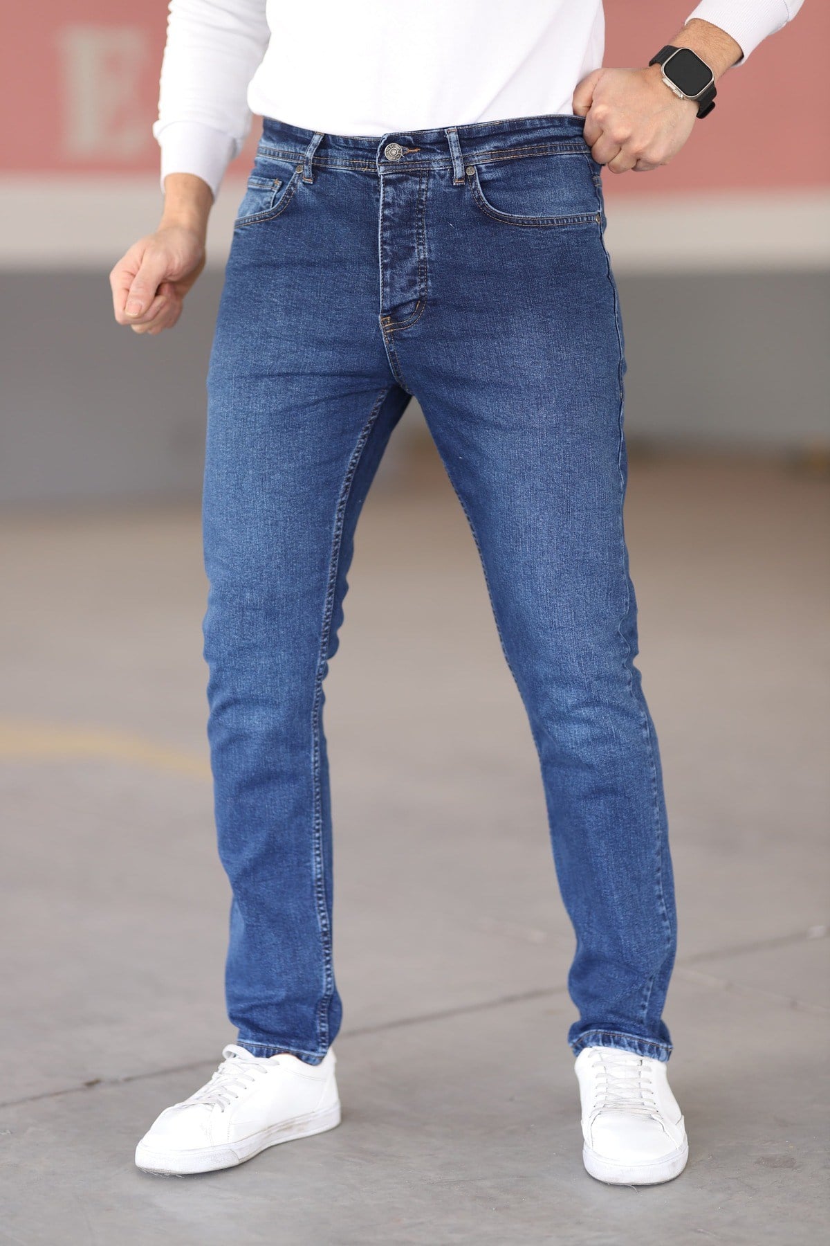 Erkek Koyu Lacivert Kot Pantolon Urban Fit Denim Esnek Rahat Kalıp Günlük Jean Pantolon