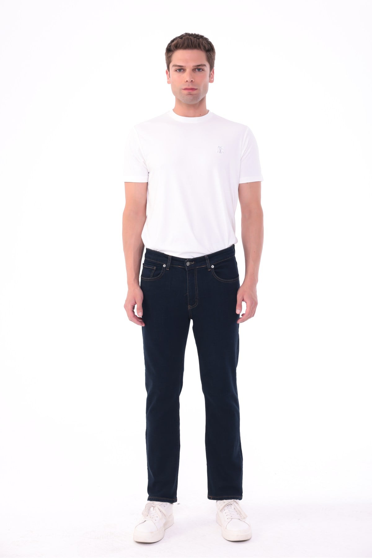 Erkek koyu zift Diz İzi Yapmayan Pamuklu Esnek Denim Jean Kot Pantolon Regular Kalıp