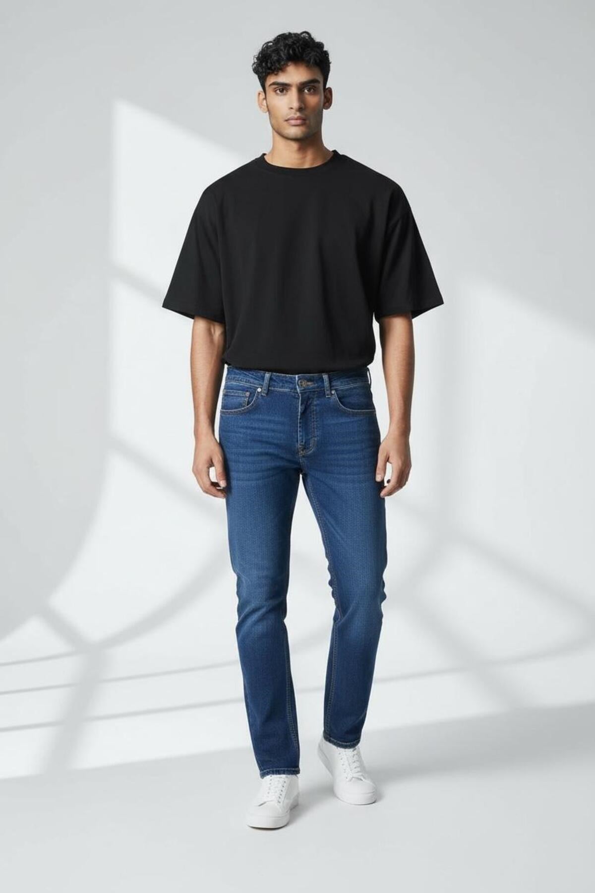 Erkek Mavi Regular Fit Rahat Kesim Denim Kot Pantolon - Esnek Likralı Jeans