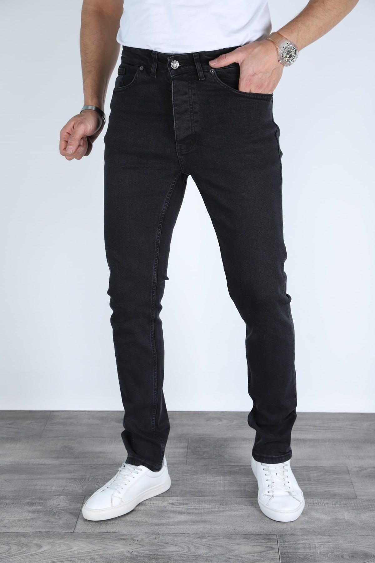 Erkek Siyah Regular Fit Rahat Kesim Denim Siyah Jeans