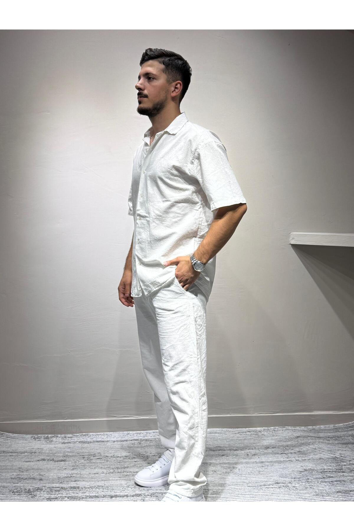 Gömlek pantolon Erkek Keten Takım Oversize Kalıp