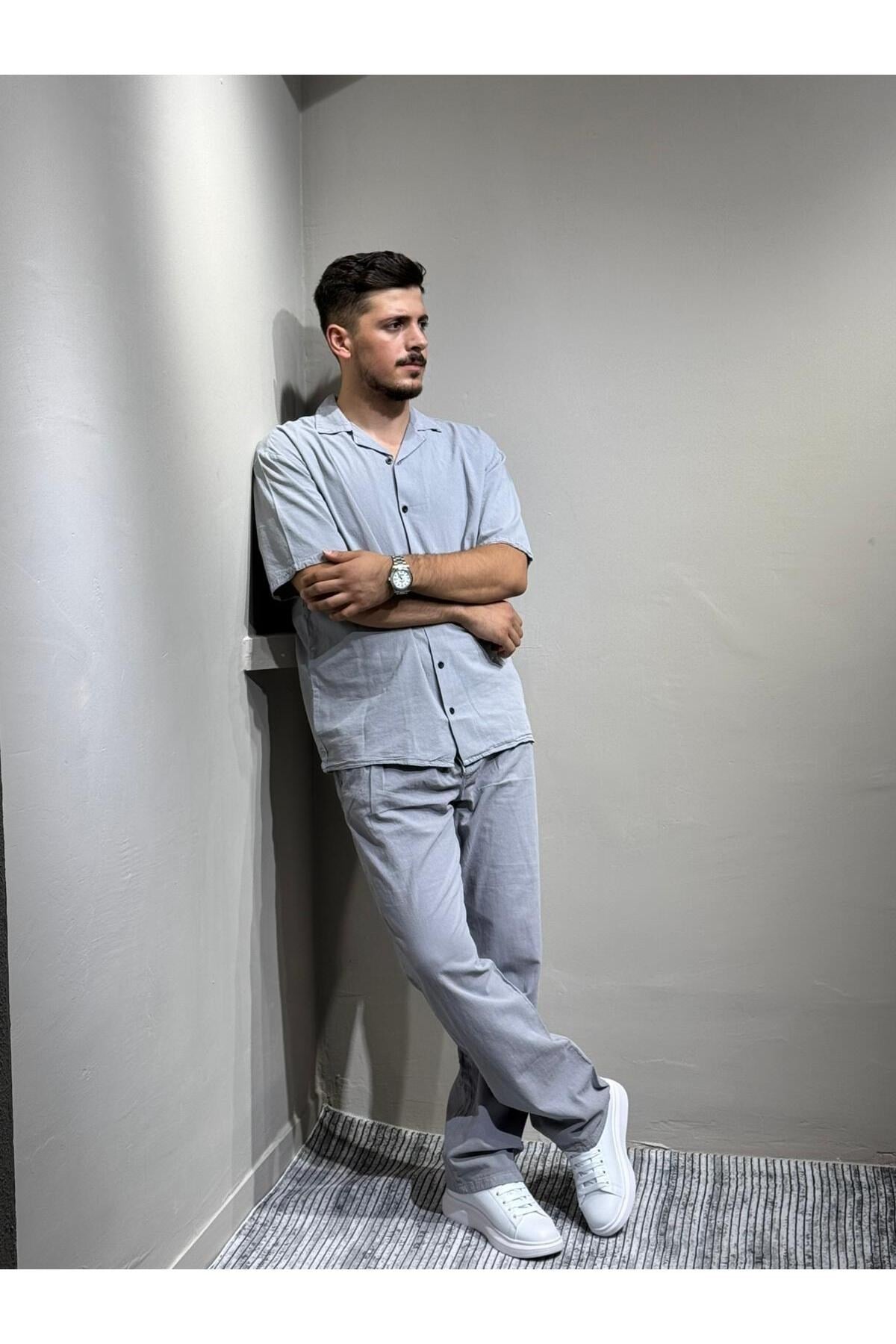 Gömlek pantolon Erkek Keten Takım Oversize Kalıp