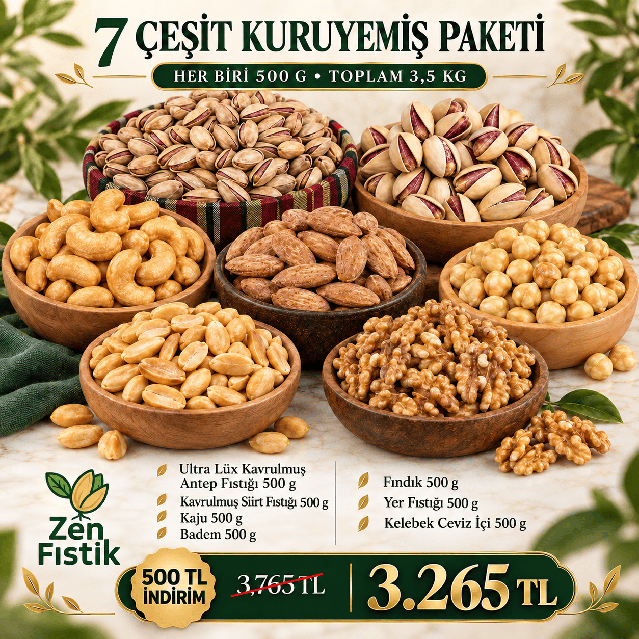  7 Çeşit Taze Kavrulmuş Kuruyemiş (Premium Kalite)+ Sürpriz Hediyeli
