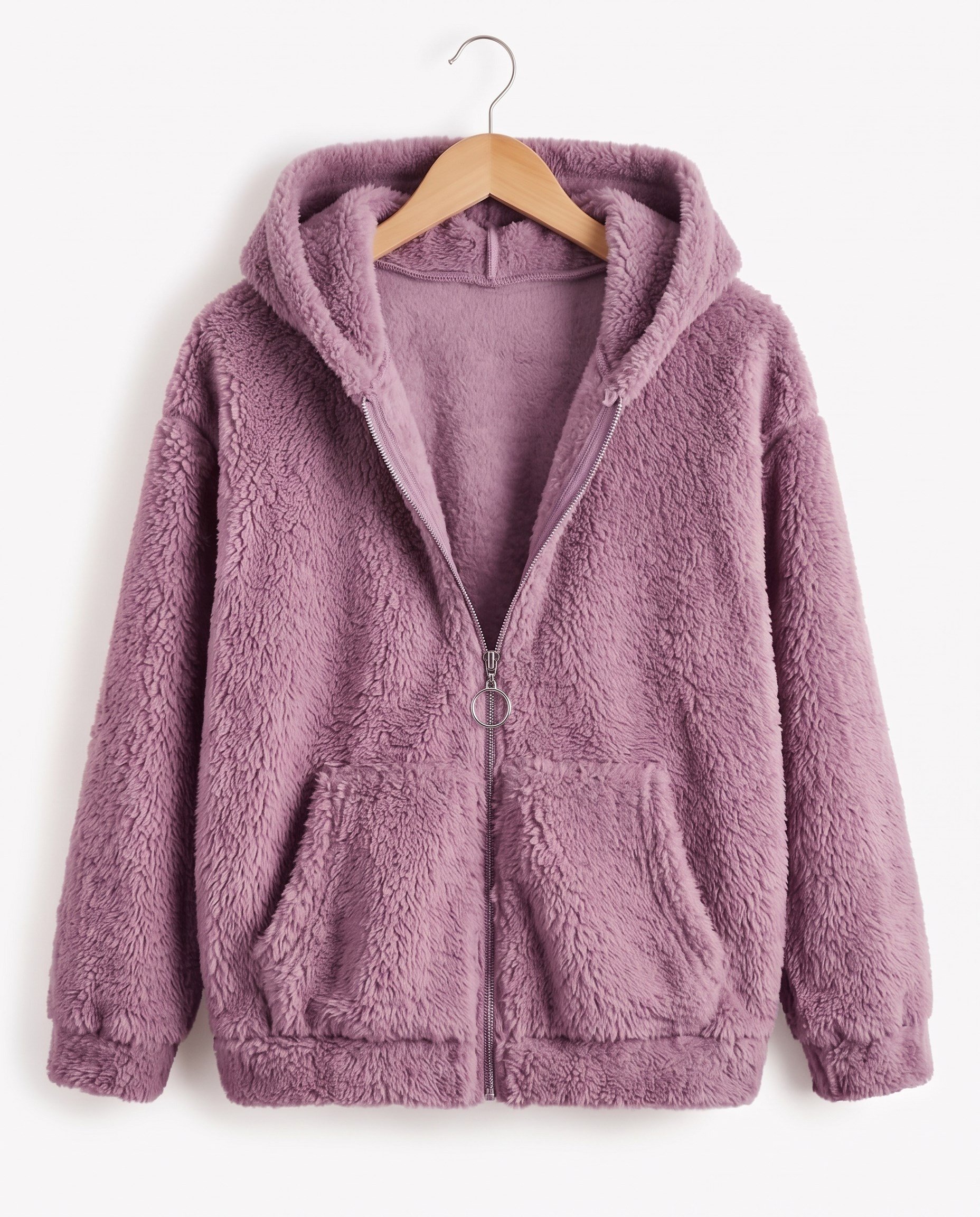 15603-1 Kapüşonlu Fermuarlı Unisex Peluş Hırka (8-12) GÜL KURUSU