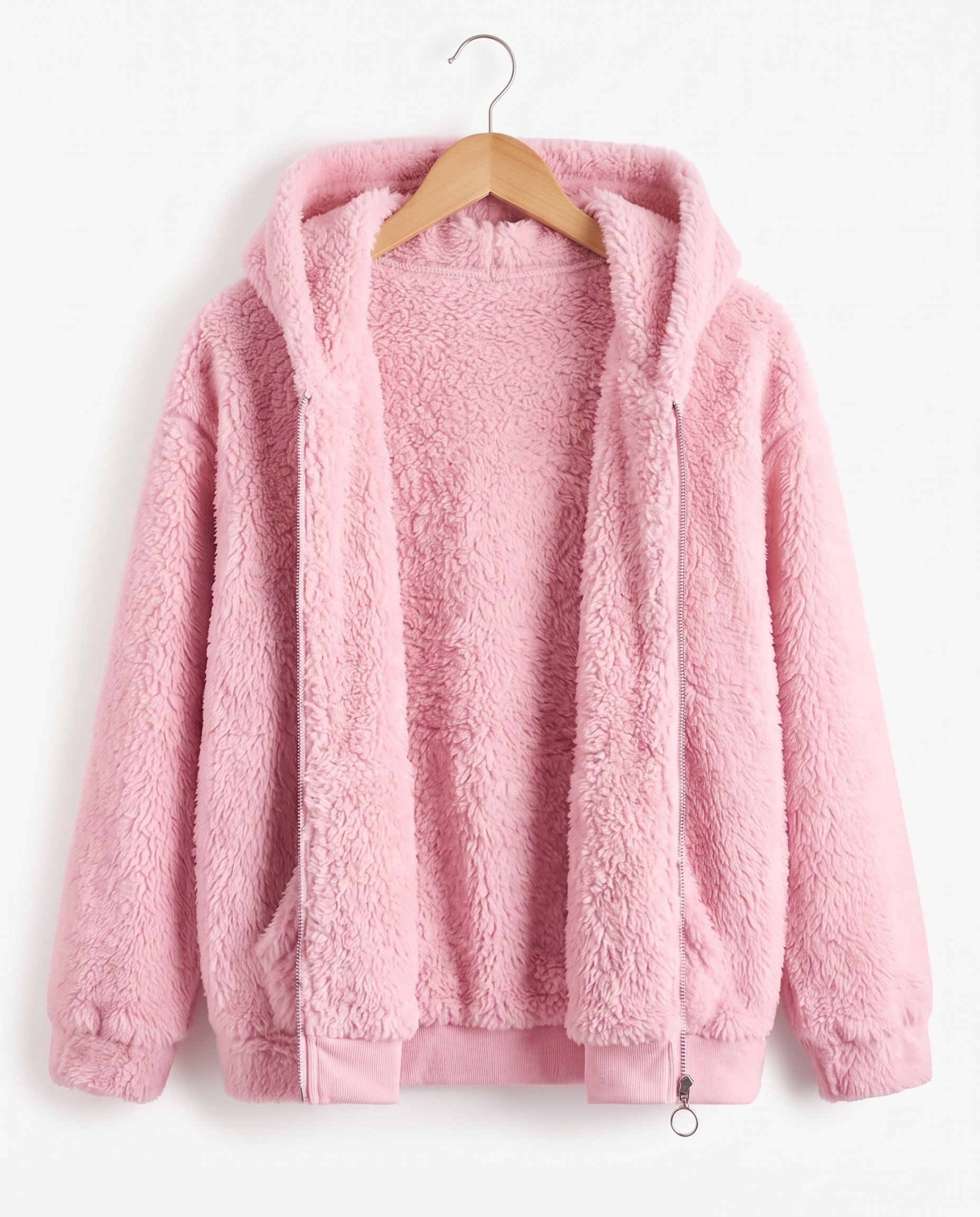 15603-1 Kapüşonlu Fermuarlı Unisex Peluş Hırka (8-12) PEMBE
