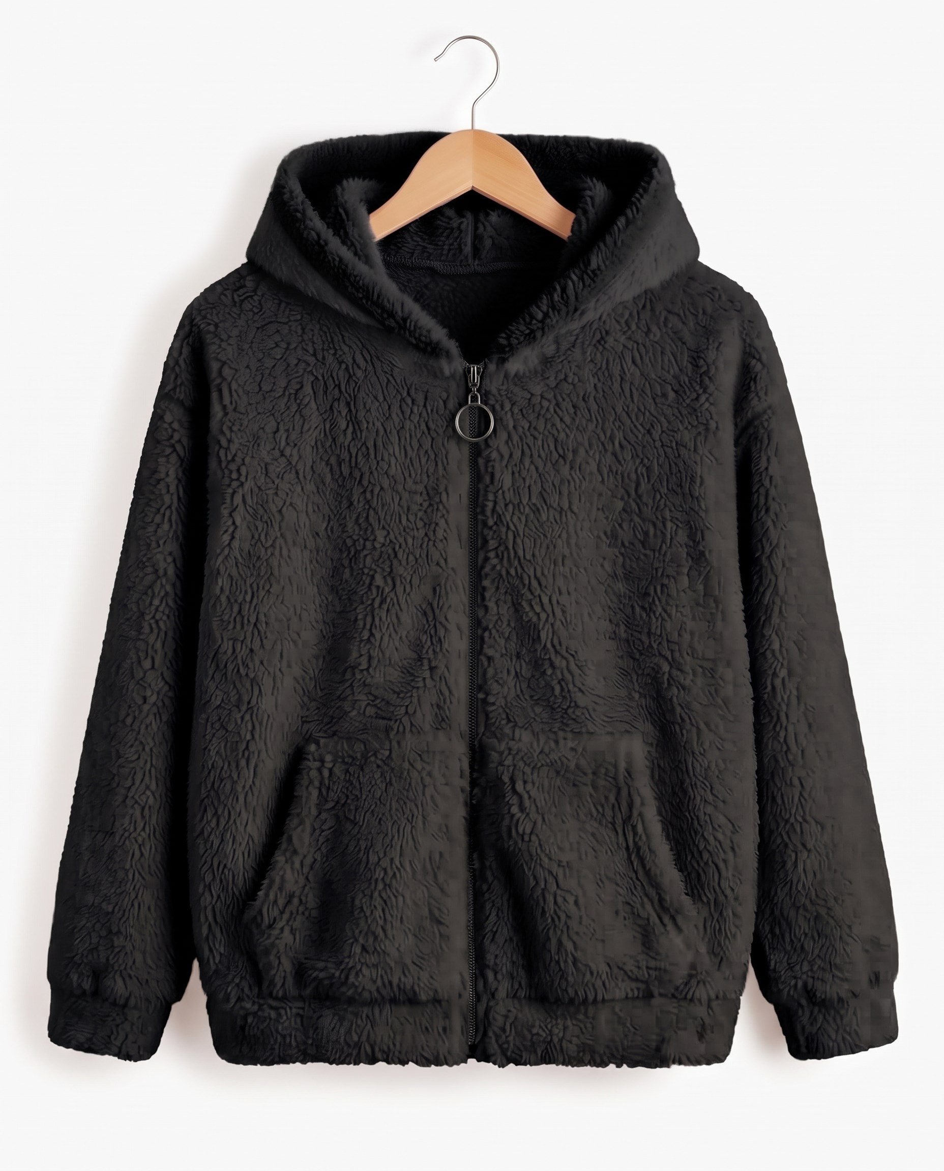 15603-1 Kapüşonlu Fermuarlı Unisex Peluş Hırka (8-12) SİYAH
