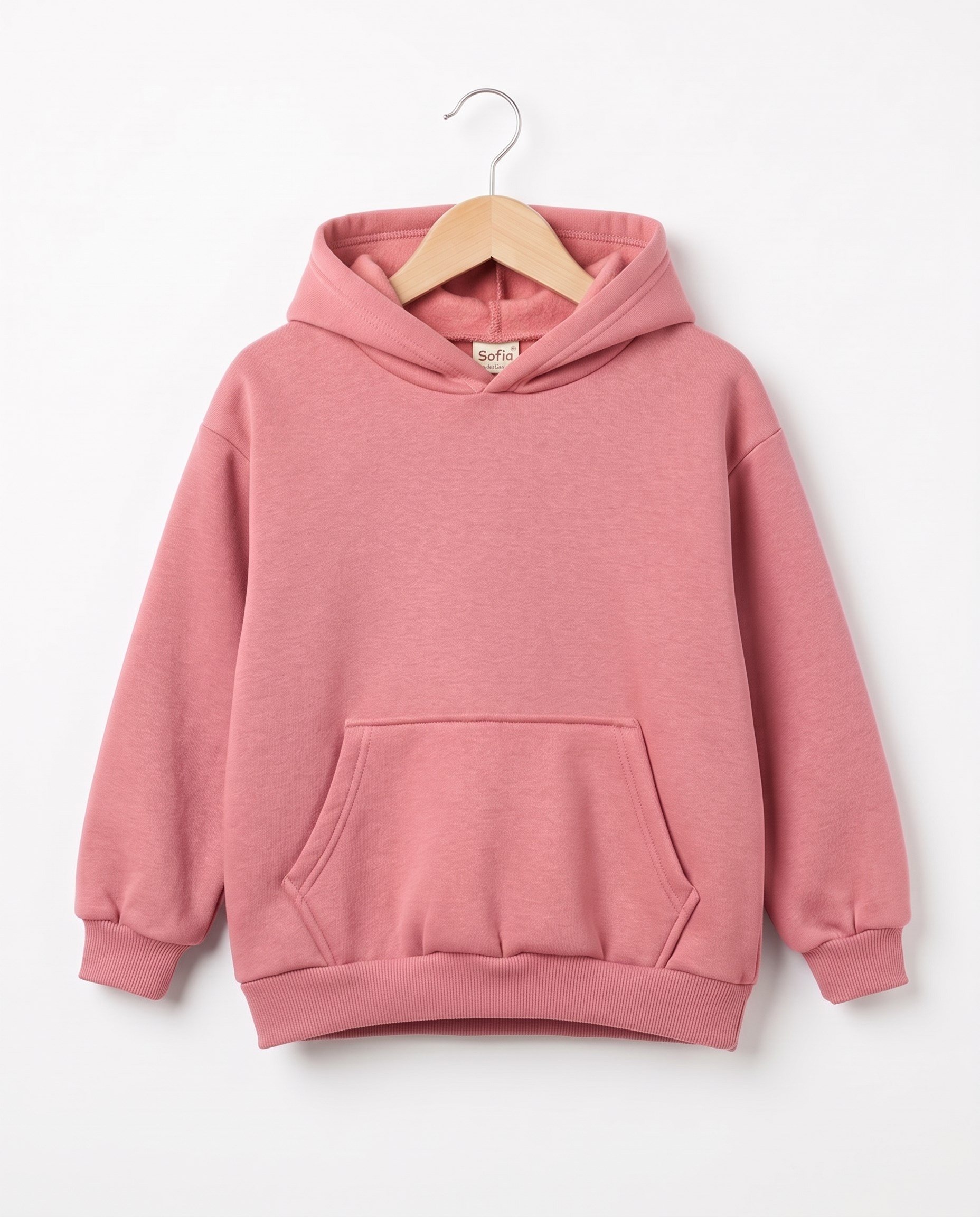 15633 Kanguru Cep Kapüşonlu 3 İp Sweat PUDRA