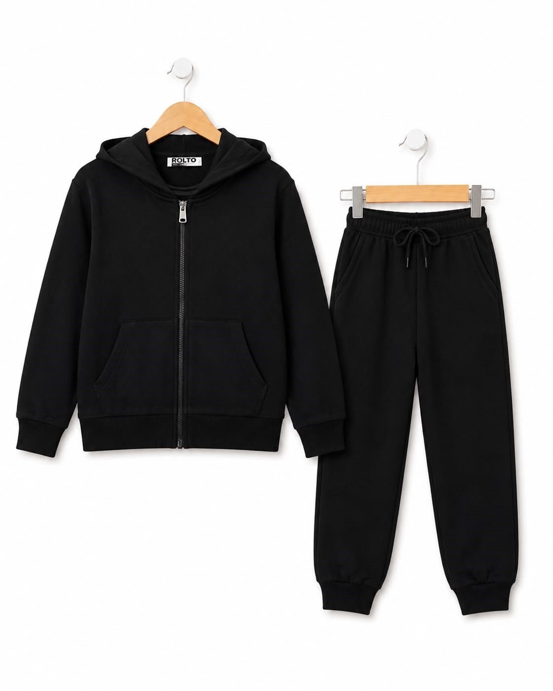 2350-2 Kapüşonlu Fermuarlu Mevsimlik Unisex Takım (12-16) SİYAH