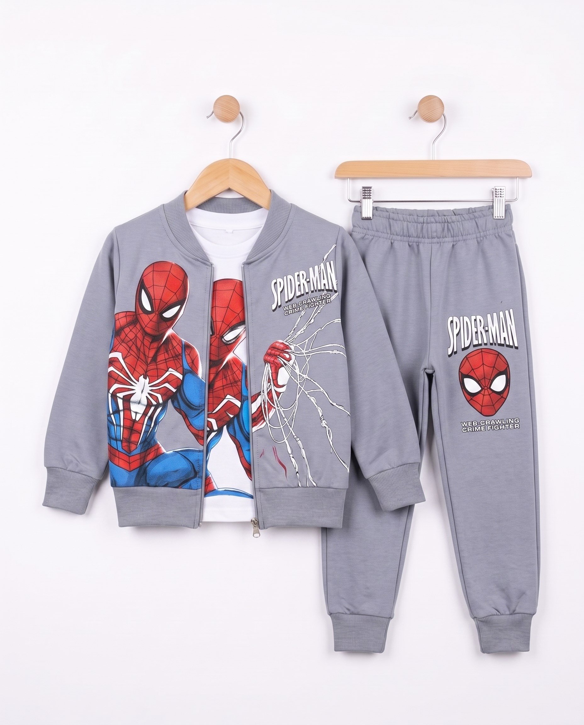 261097 Spıderman Baskılı Mevsimlik 3 lü Takım GRİ