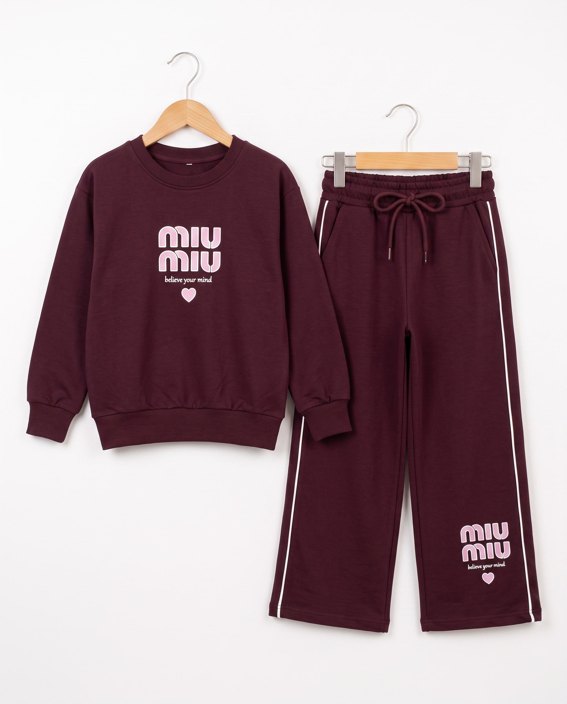 261148 Baskılı Oversize Mevsimlik Kız Takım MÜRDÜM