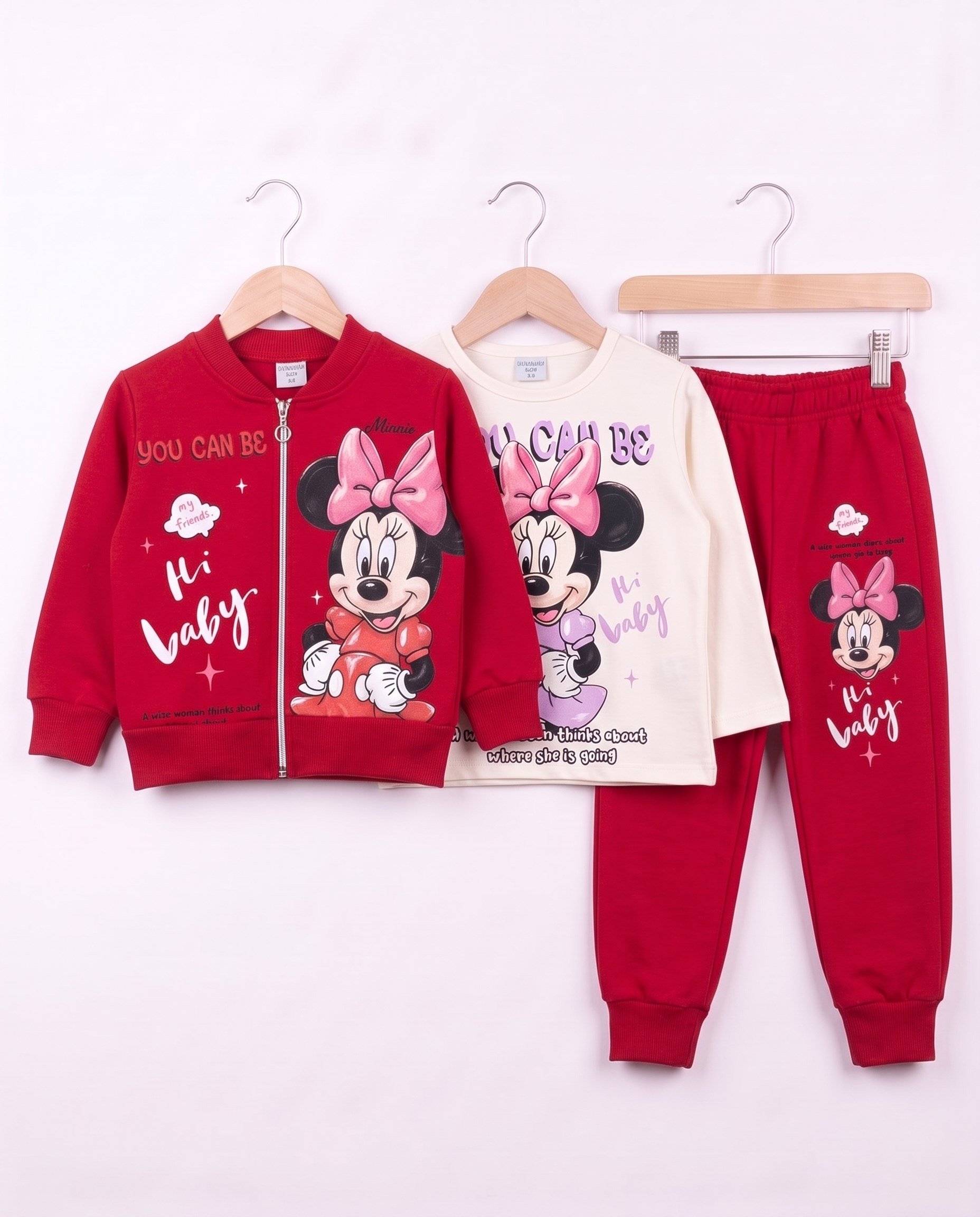 261178 Minnie Mouse Şardonlu 3 Lü Hırkalı Kız Takım KIRMIZI