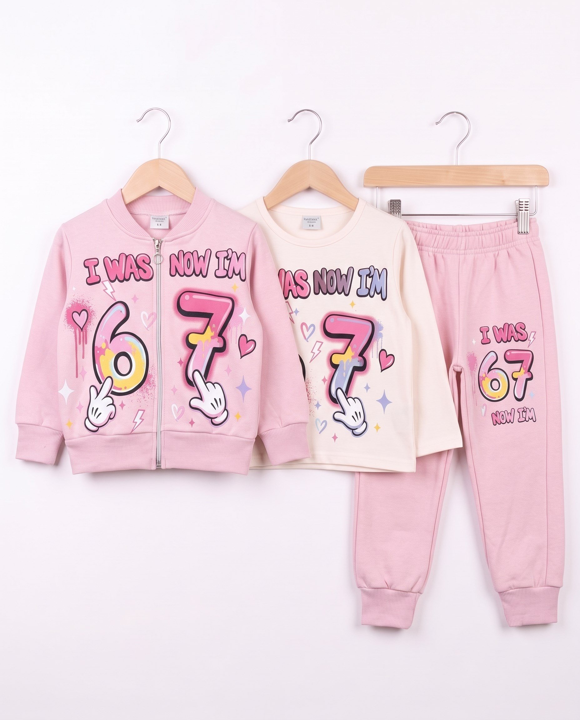 261180 Stitch Baskılı Şardonlu Hırkalı 3 lü Kız Takım PEMBE