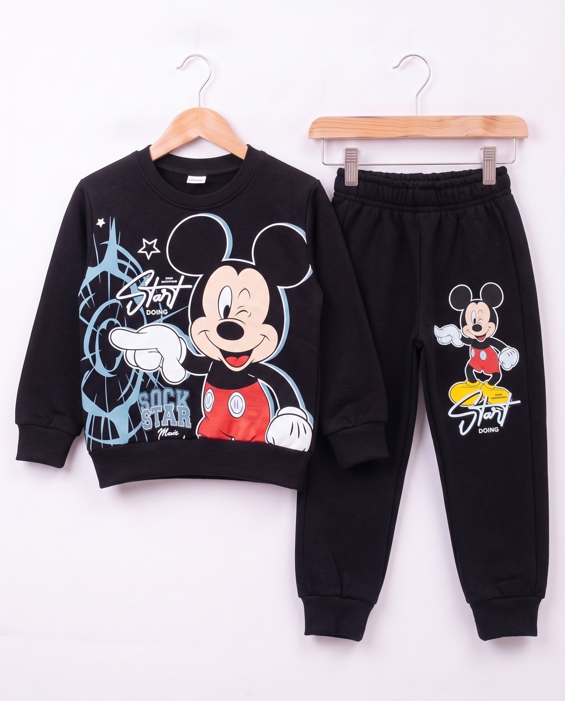 261194 Mickey Mouse Basklı Üç İp Şardonlu 2 li Erkek Takım SİYAH