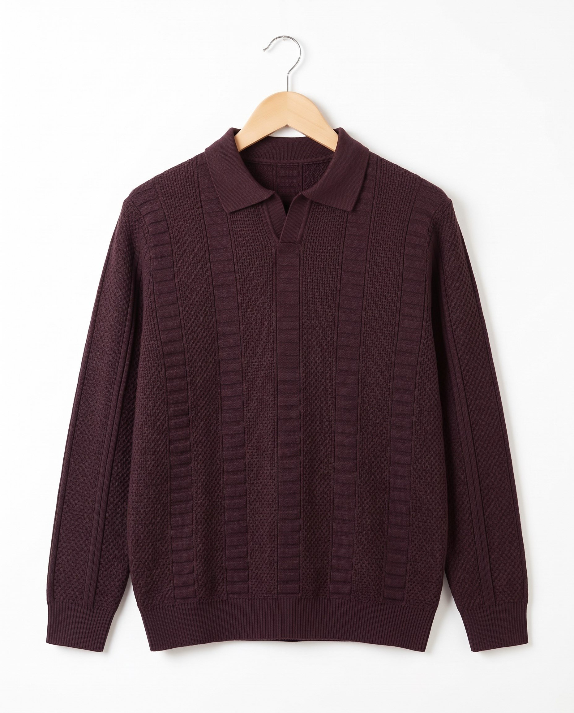 30012 Polo Yaka Desenli Erkek Çocuk Triko Kazak BORDO