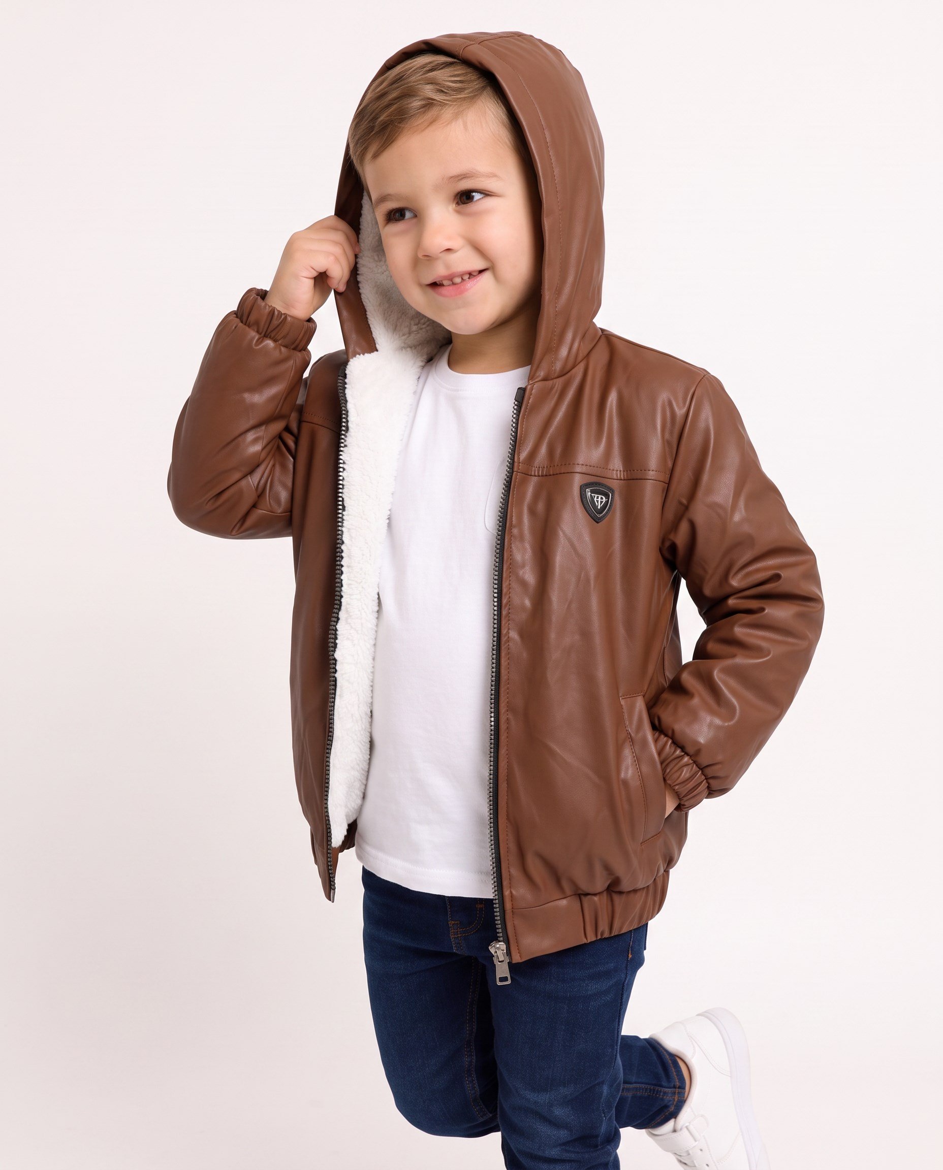 4601 Kapüşonlu İçi Polar Deri Mont TABA