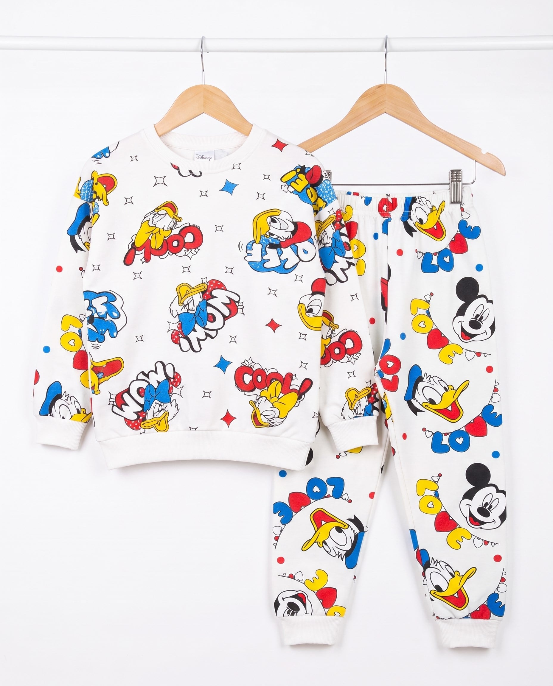 4602-1 Desenli Mevsimllik Unisex Pijama Takım BEYAZ