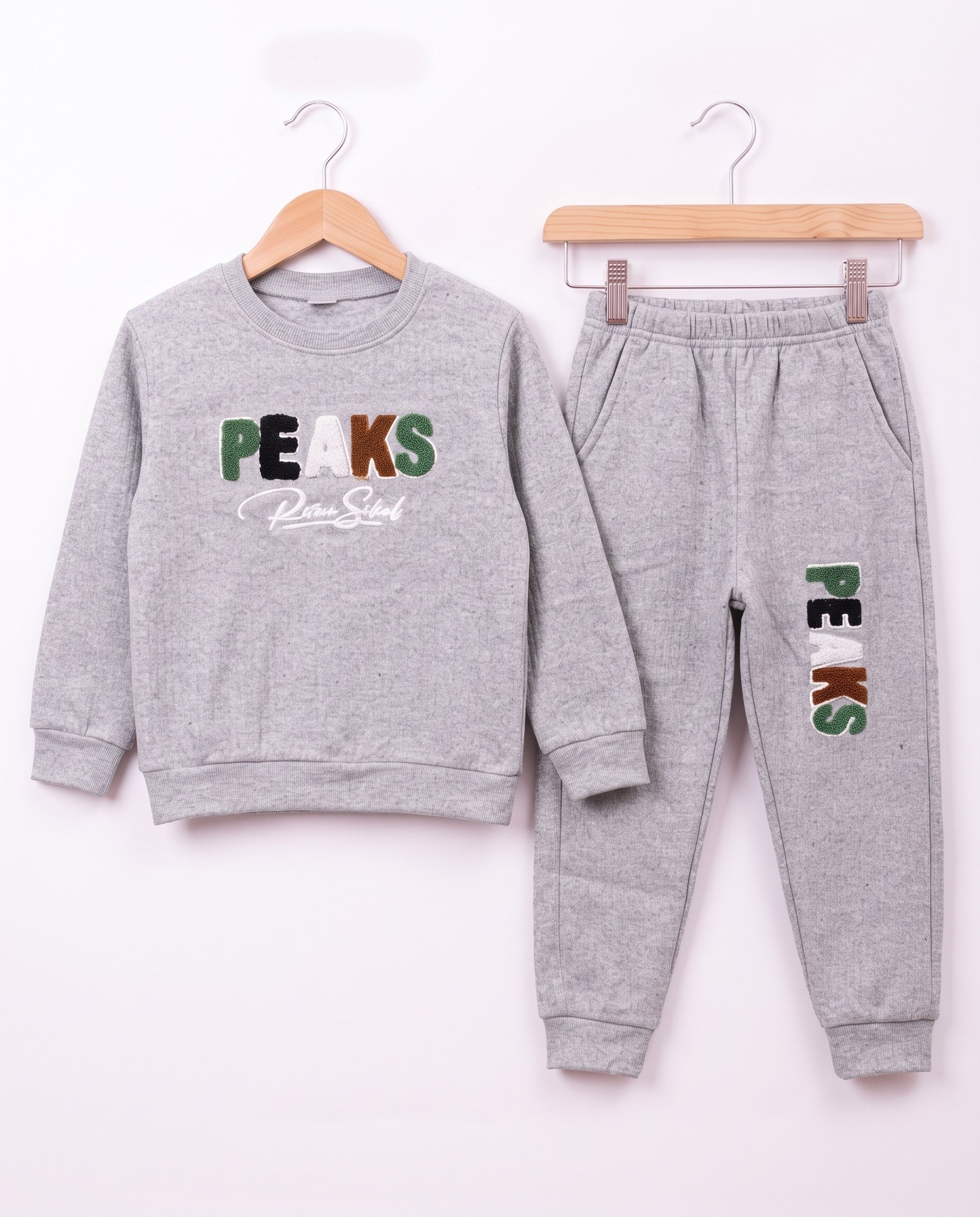 4655 Peaks Baskılı Fitilli Erkek Çocuk Takım GRİ