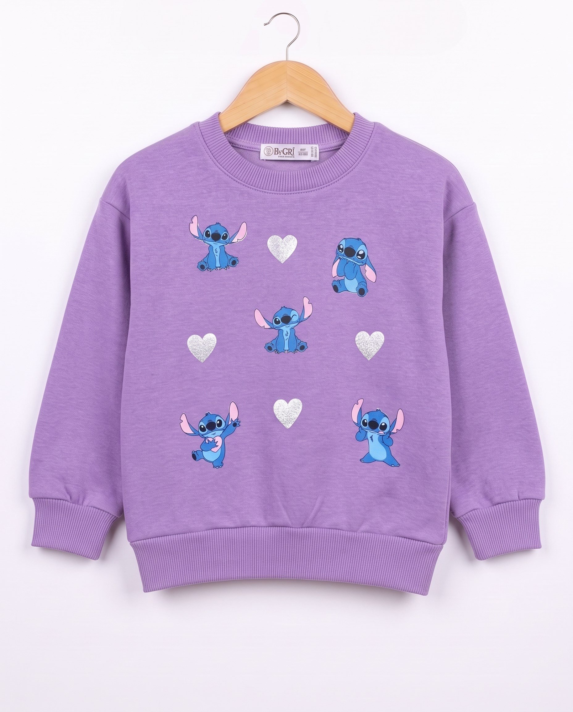 4677 Stittch Kalp Baskılı 3 İp Kız Çocuk Sweat LİLA