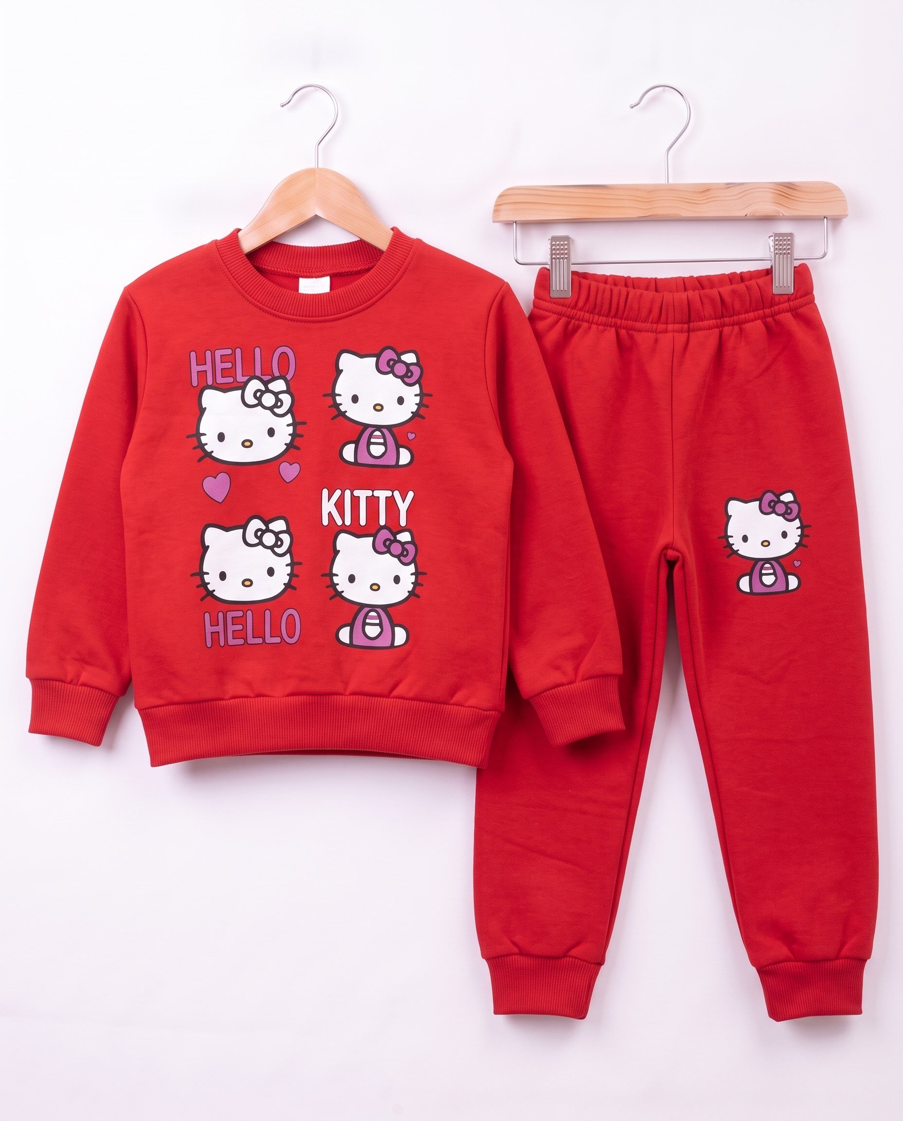 4678 Hello Kitty 2 İp Şardonlu Kız Çocuk Takım KIRMIZI