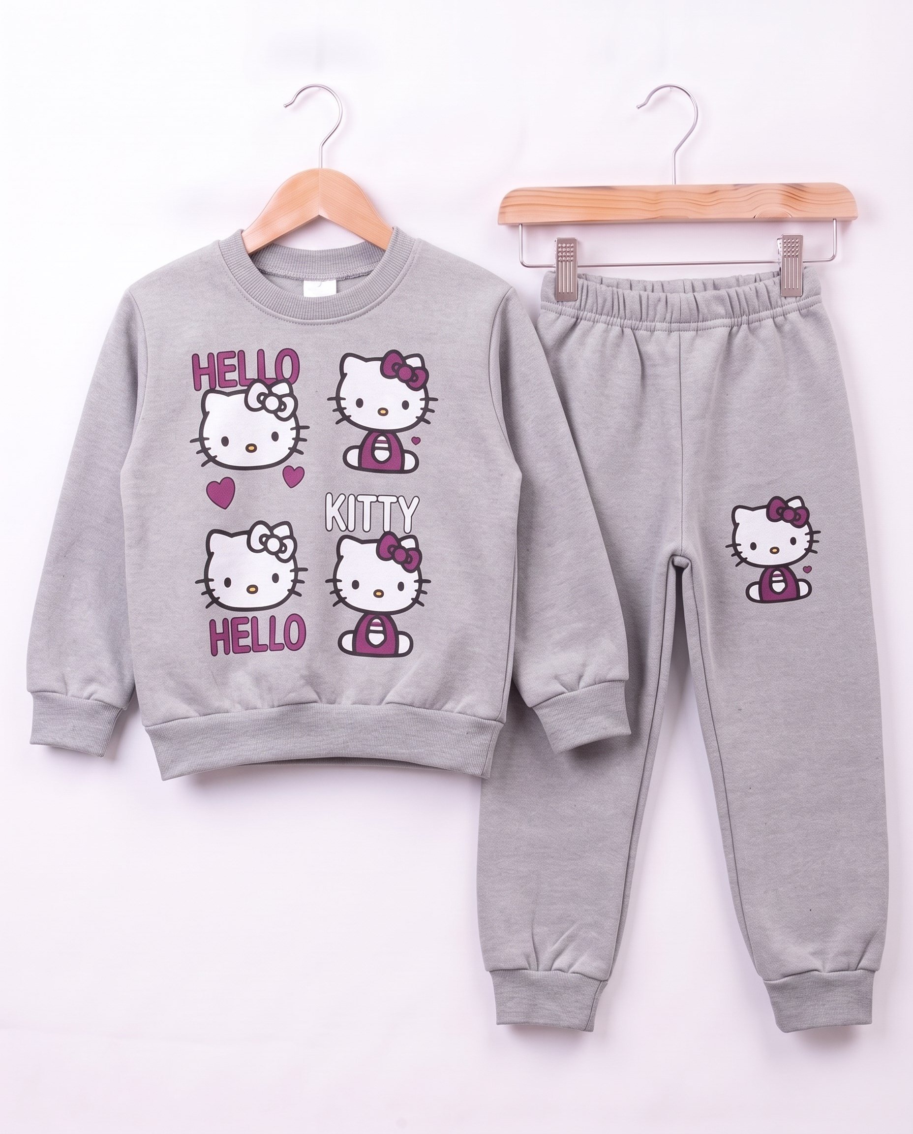 4678 Hello Kitty 2 İp Şardonlu Kız Çocuk Takım GRİ