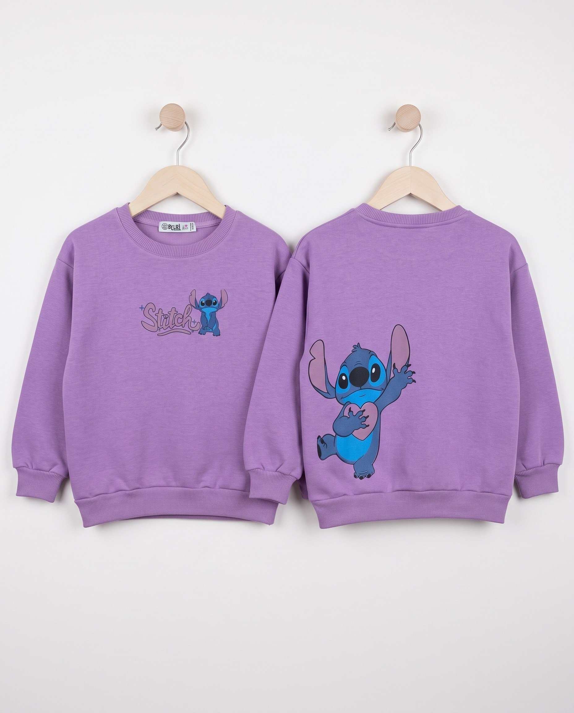 4679 Stitch Ön Arka Baskılı Kompakt 3 İp Kız Sweat LİLA
