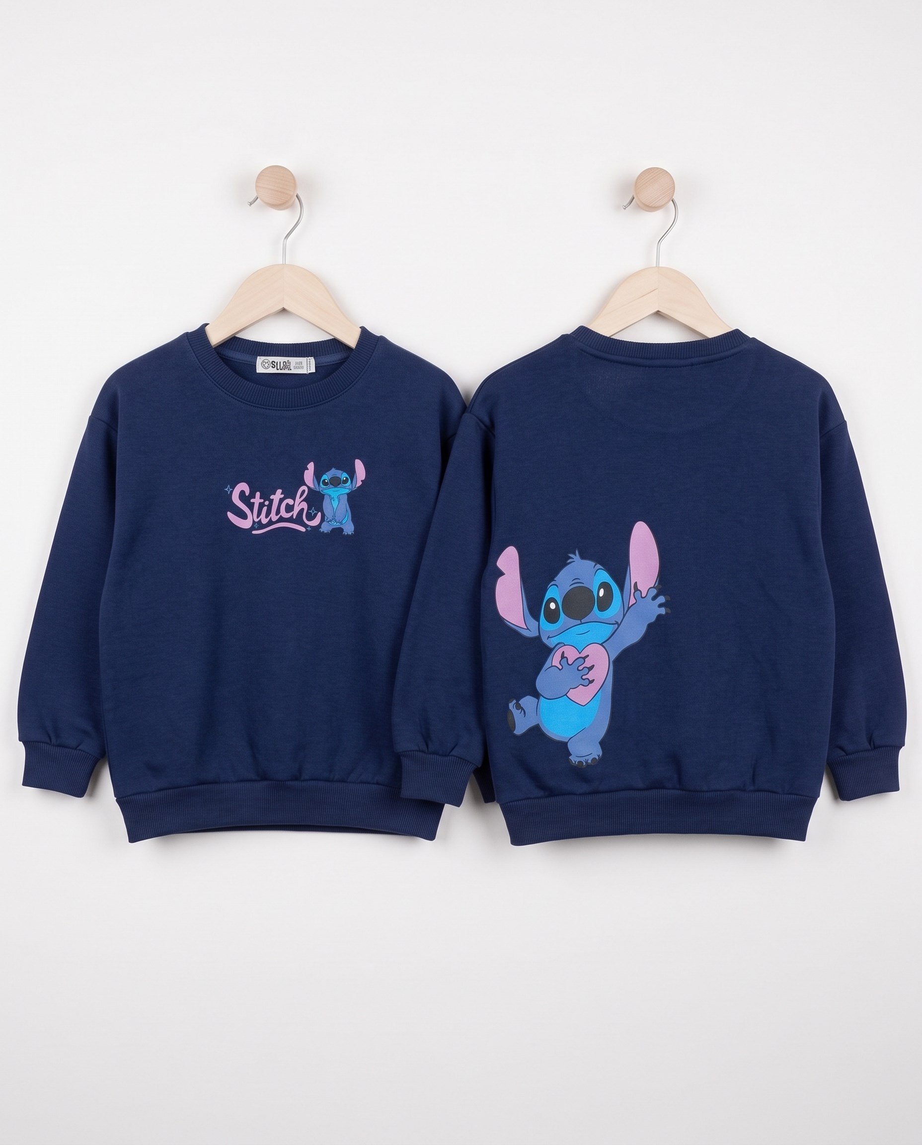 4679 Stitch Ön Arka Baskılı Kompakt 3 İp Kız Sweat LACİVERT