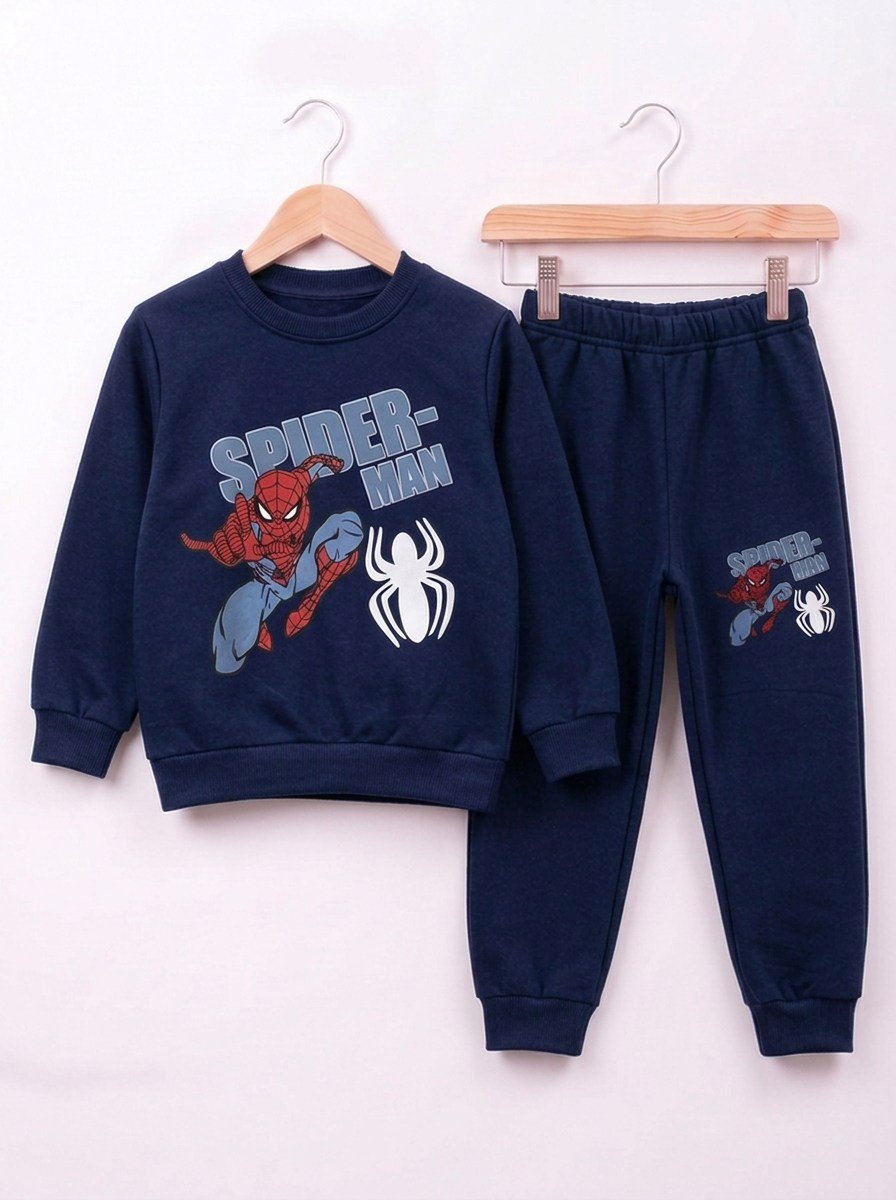 4684 Spiderman Baskılı İki İp Şardonlu Erkek Çocuk Takım koyu lacivert