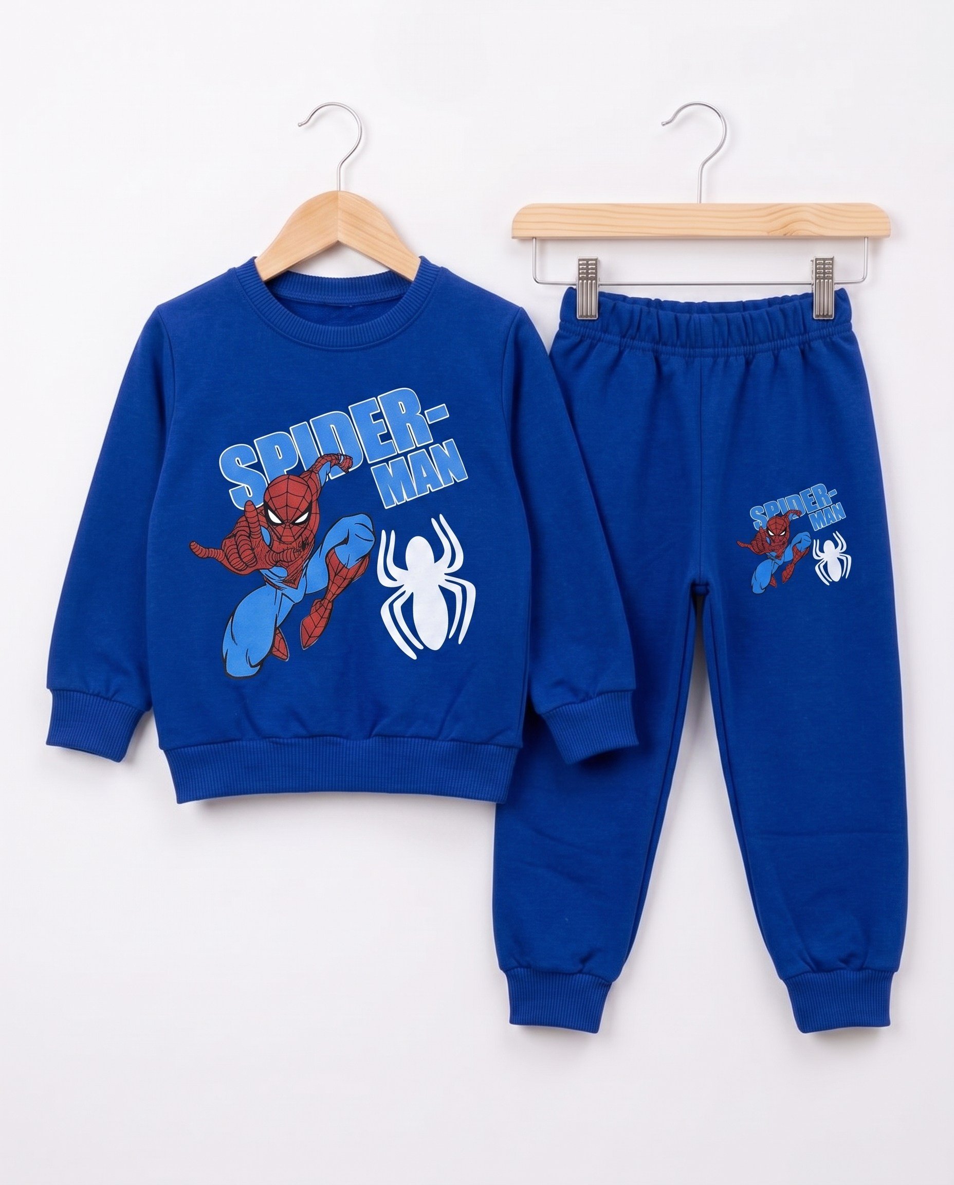 4684 Spiderman Baskılı İki İp Şardonlu Erkek Çocuk Takım SAKS MAVİ