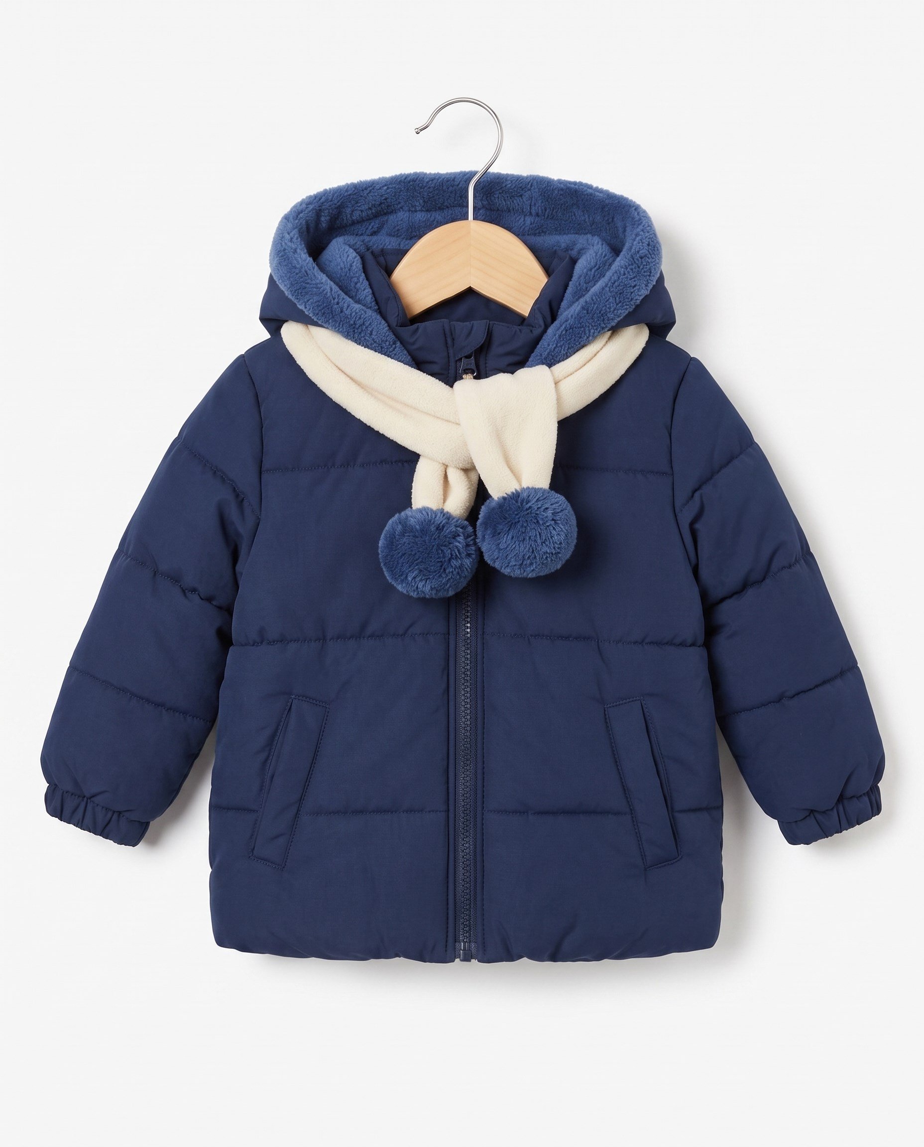 51396-1 Peluş Detaylı Kapüşonlu Mont LACİVERT