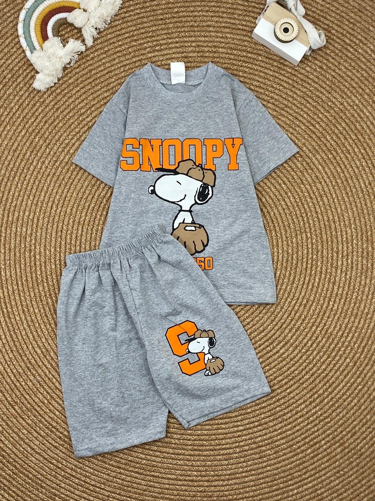 W4541 SNOOPY ŞORTLU TAKIM GRİ