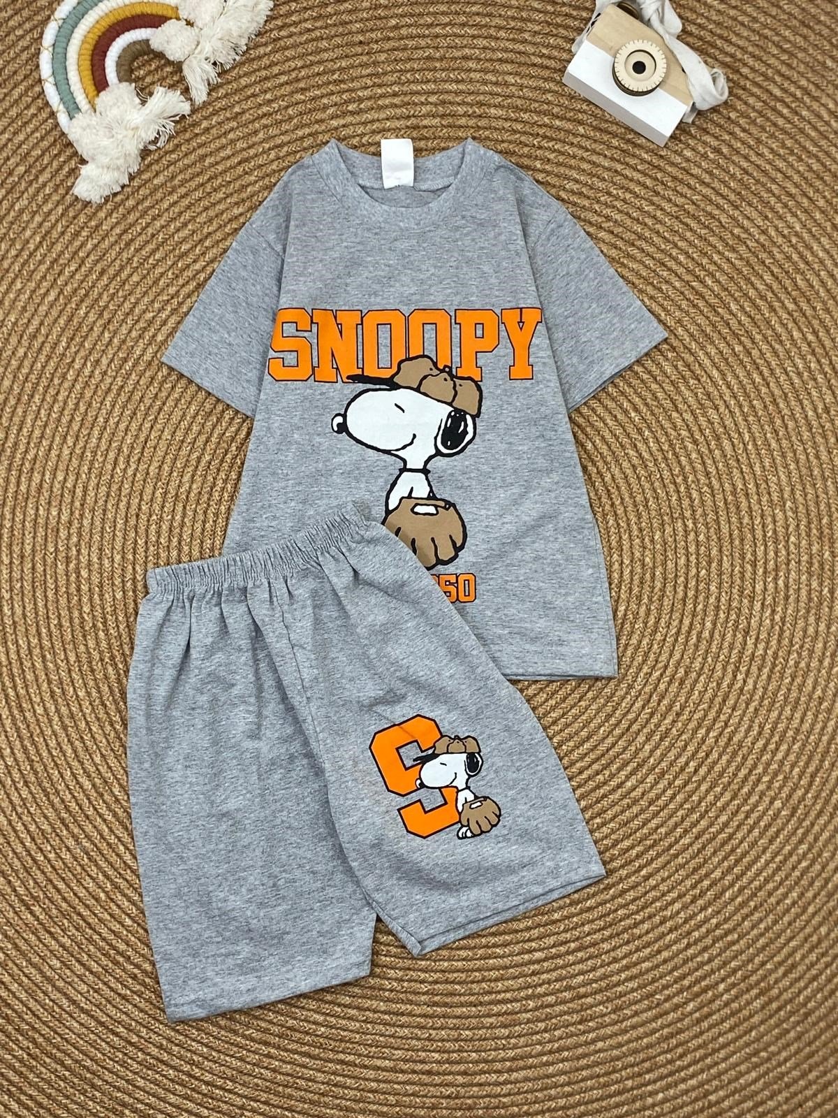 W4541 SNOOPY ŞORTLU TAKIM GRİ