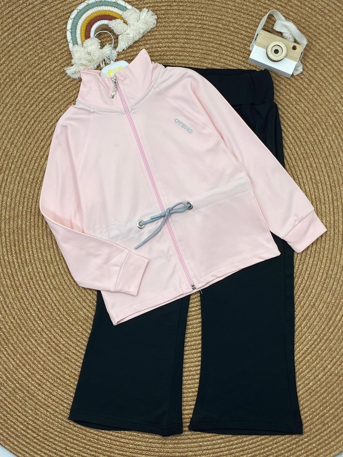 W4546 Dalgıç Kumaş Fermuarlı  Kız Çocuk Takım PEMBE