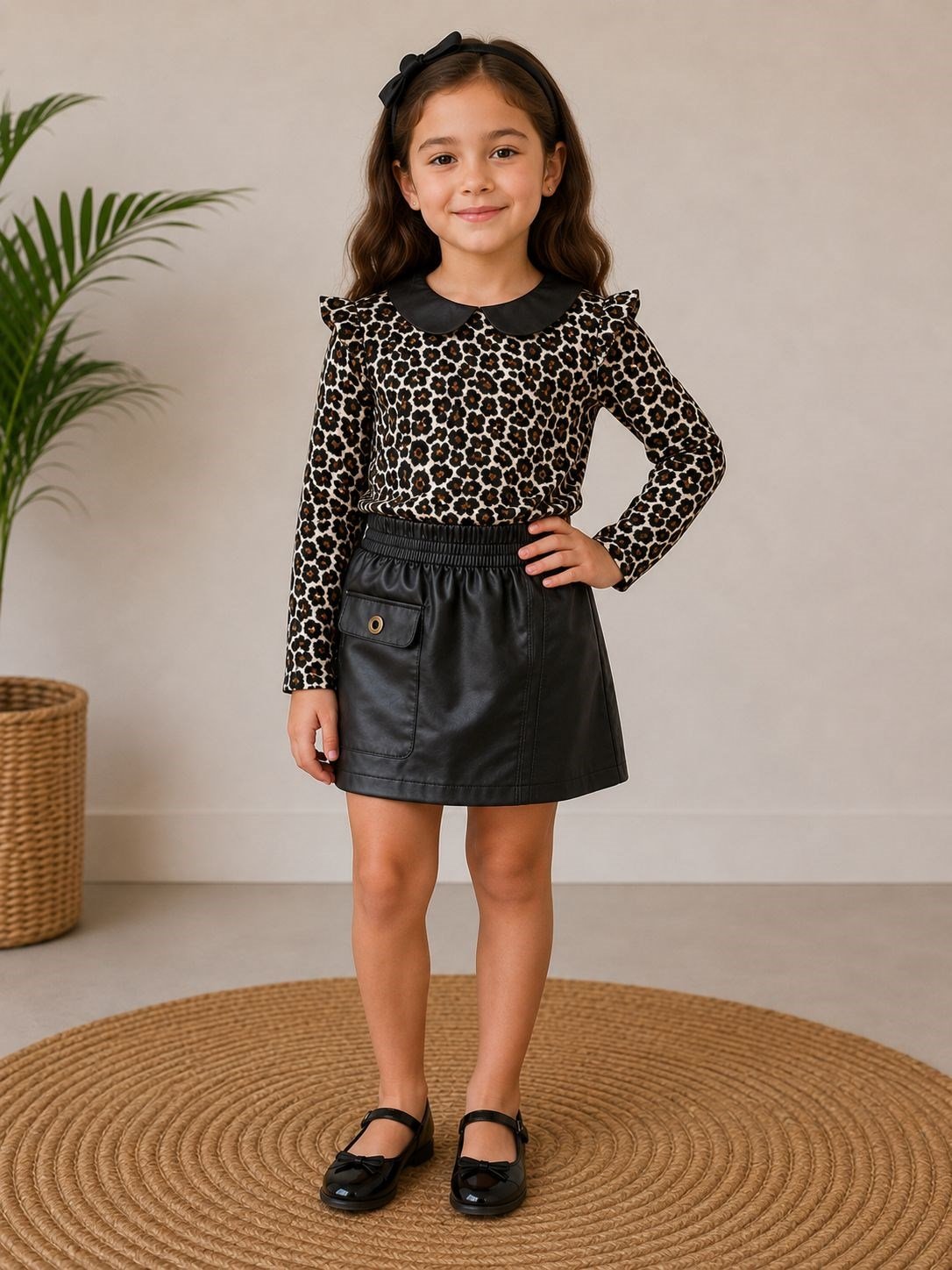 W4552 LEOPAR ETEKLİ TAKIM LEOPAR BEJ