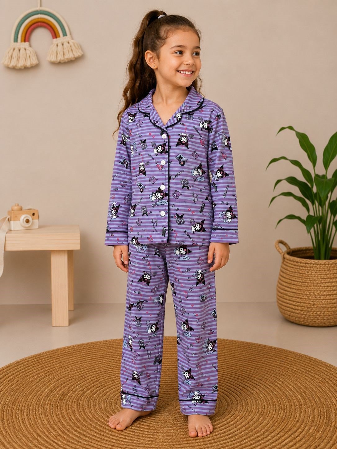 W4554 DÜĞMELİ KUROMİ PİJAMA TAKIMI MOR