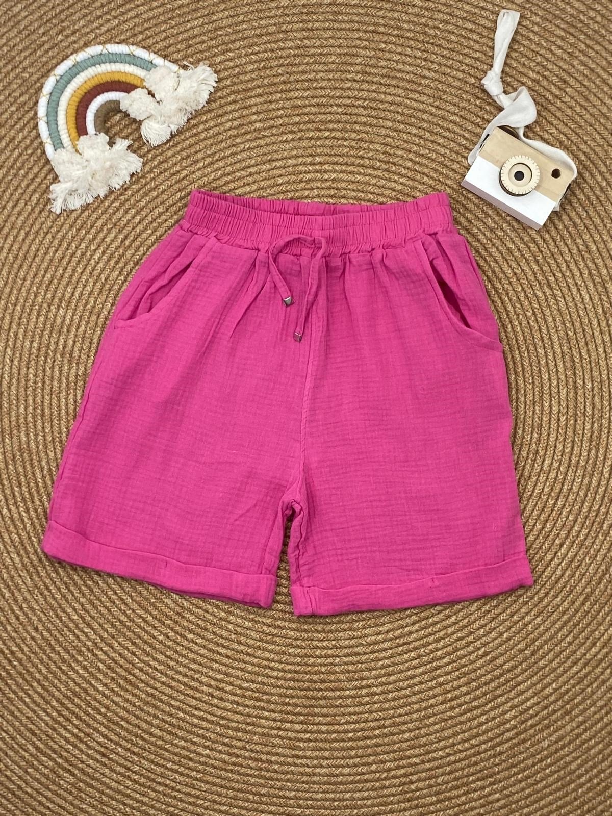 W4559 MÜSLİN ŞORT PEMBE