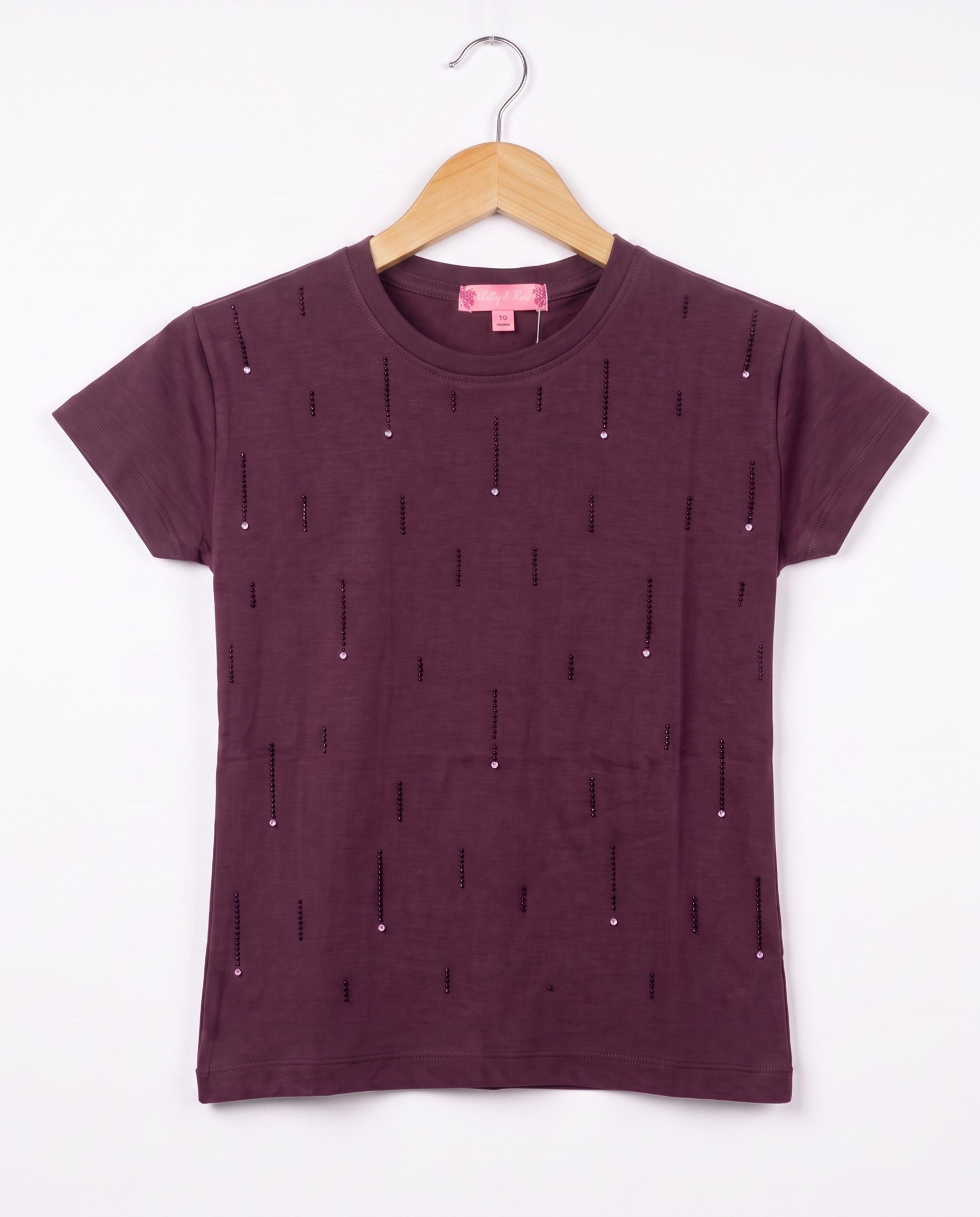 W4578 Taş Detaylı Kız Çocuk Tshirt BORDO