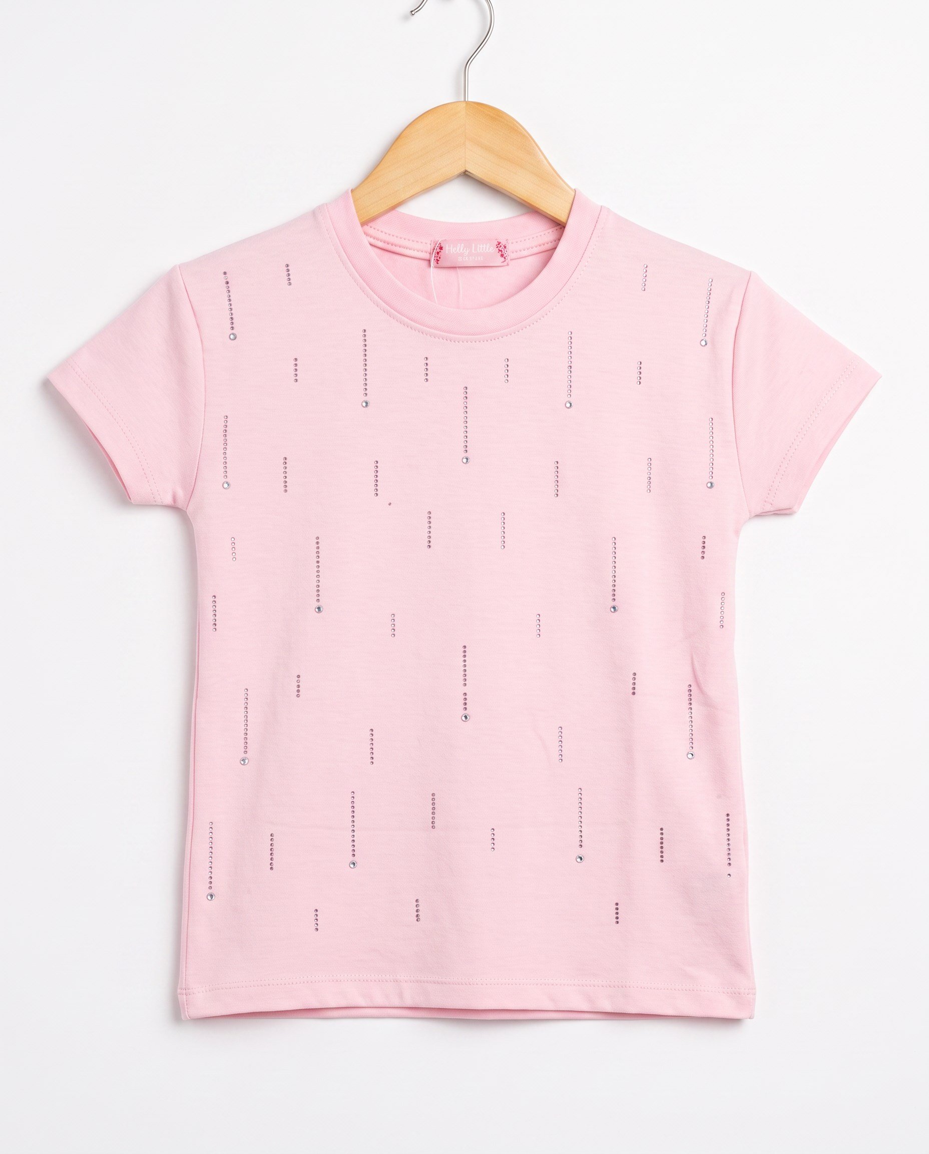 W4578 Taş Detaylı Kız Çocuk Tshirt PUDRA