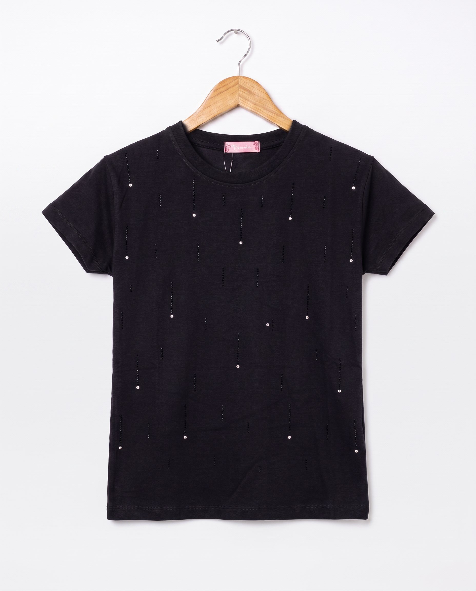 W4578 Taş Detaylı Kız Çocuk Tshirt SİYAH