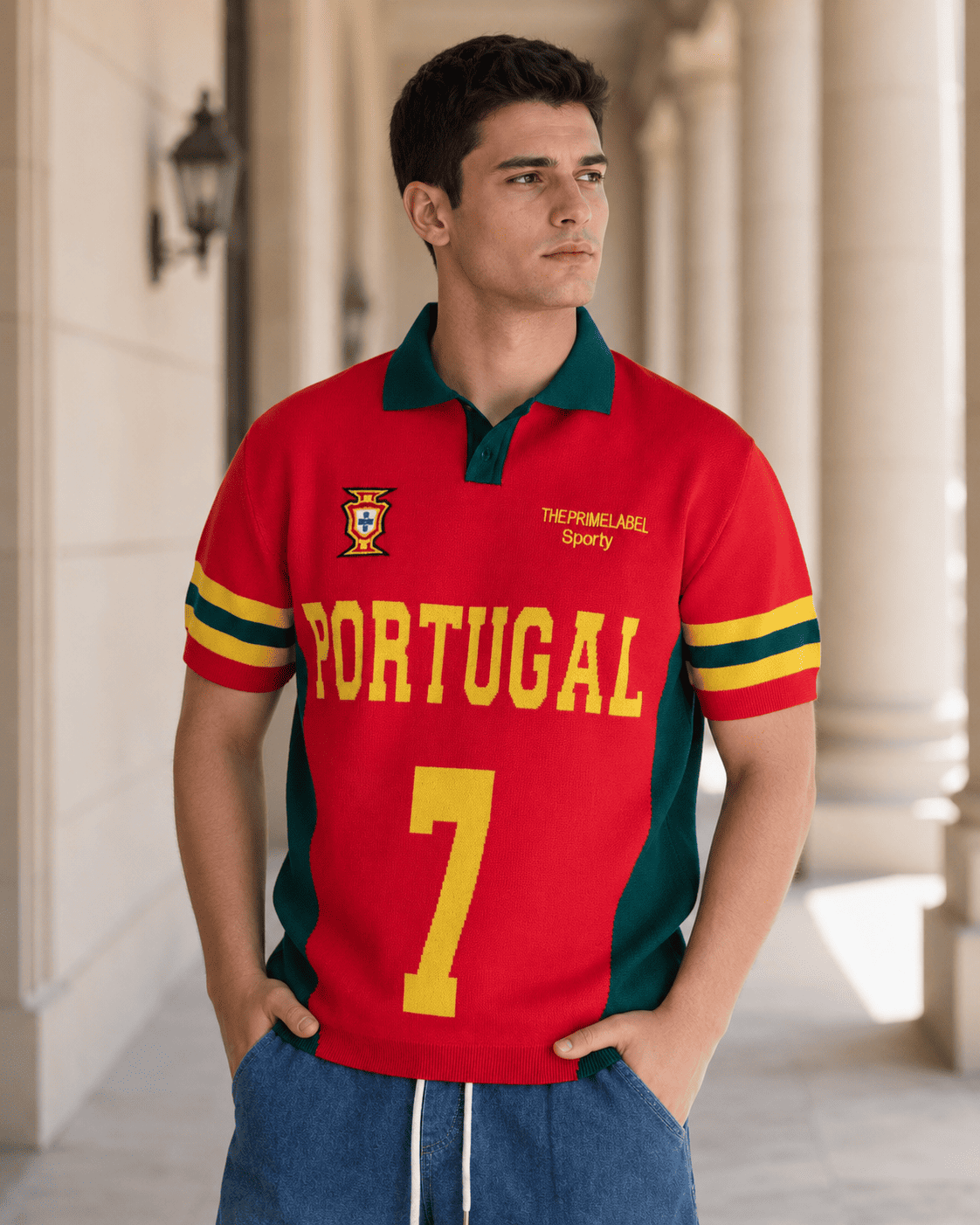 Erkek Polo Yaka Portugal İşlemeli 7 Numara Trİko Tshirt