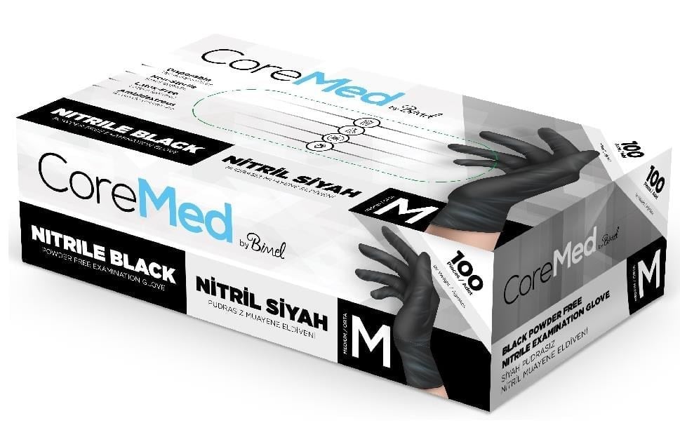 Coremed - Nitril Siyah Muayene Eldiveni - Medium 100'lü