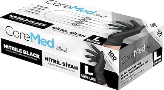 Coremed - Nitril Siyah Muayene Eldiveni - Large 100'lü
