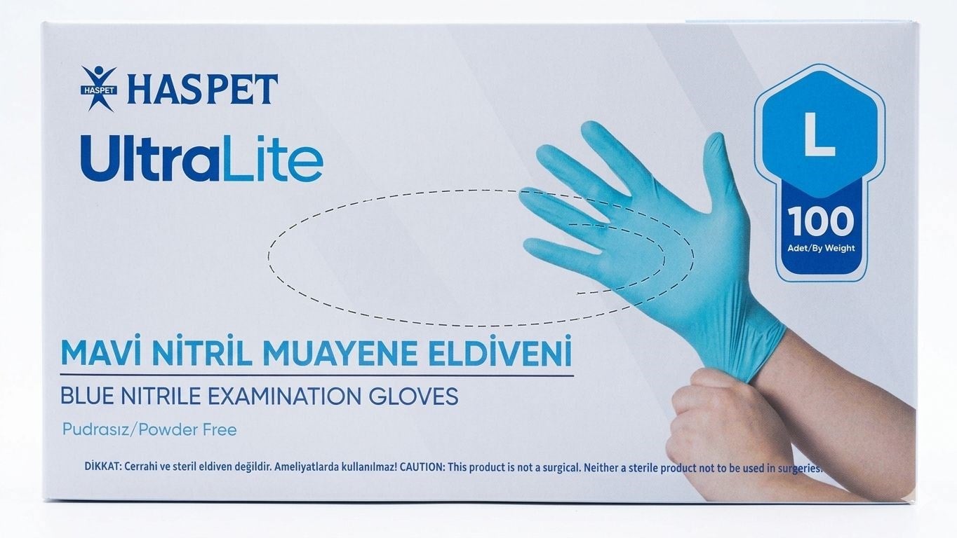 HAS-PET Mavi Nitril Muayene Eldiveni (Ultra Lite) - LARGE