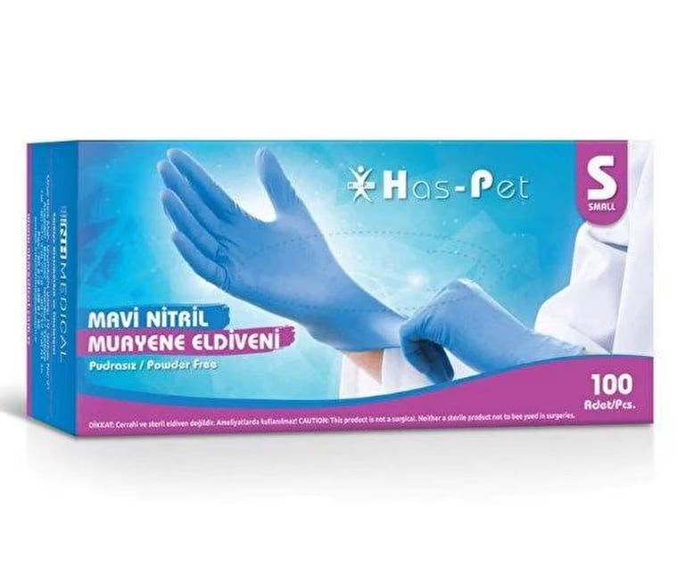 Haspet - Nitril Mavi Muayene Eldiveni - Small 100'lü